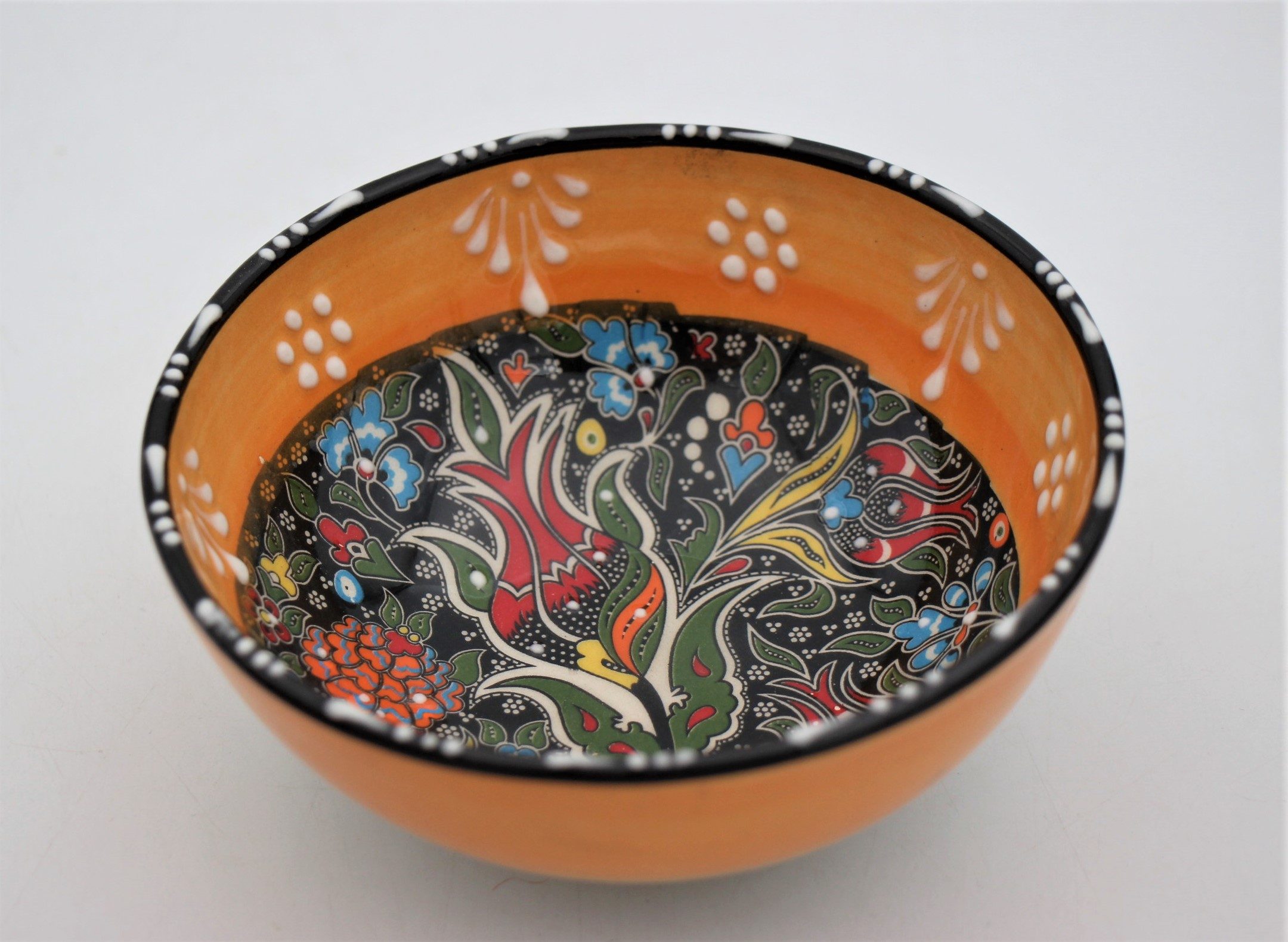 12 Cm Turkish Hand Painted Ceramic Bowl Colourful Relief 4