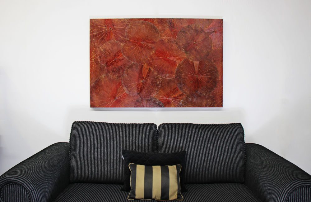 120 x 80 Lotus Leaf Art Rustic Red 1 120 x 80 Lotus Leaf Art Rustic Red