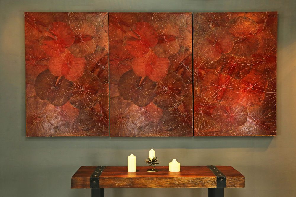 120 x 80 Lotus Leaf Art Rustic Red 6 120 x 80 Lotus Leaf Art Rustic Red
