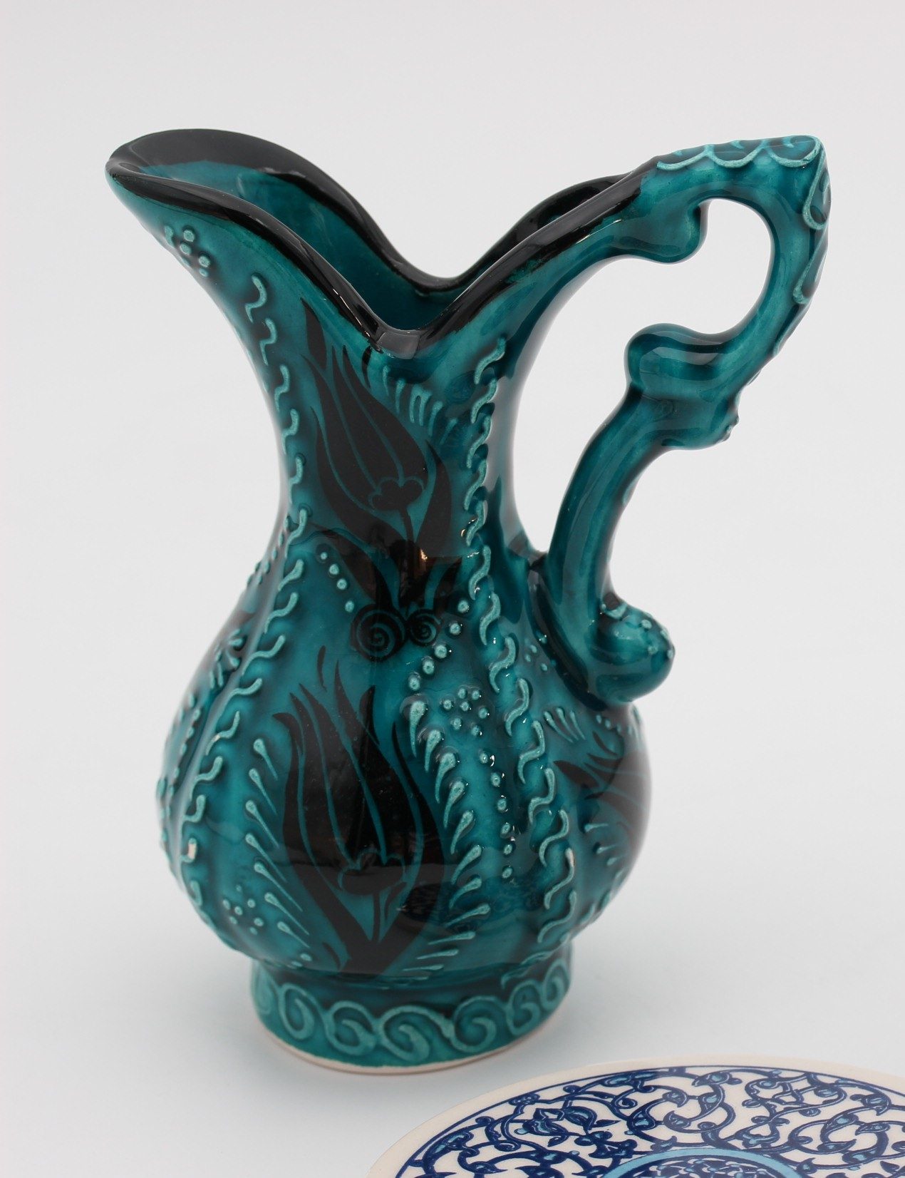 15cm Handpainted Turkish Pitcher Vase Turquoise