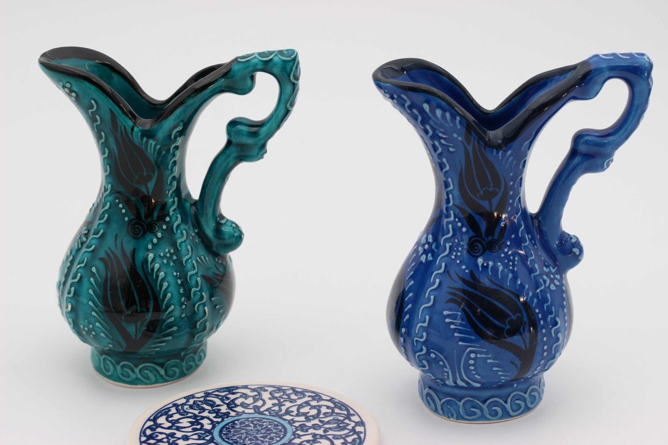 15cm Handpainted Turkish Pitcher Vase Turquoise Blue all