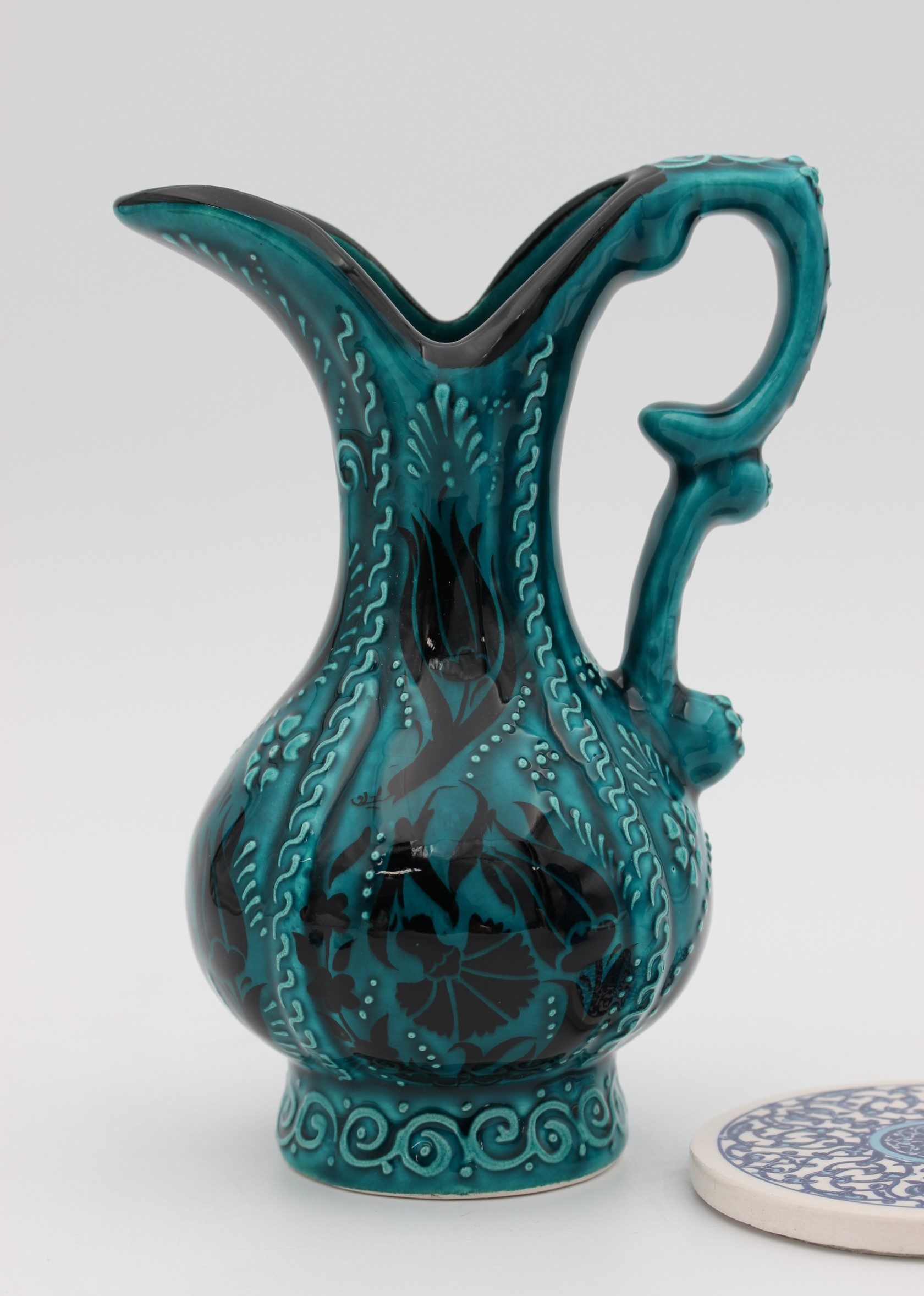 20 cm Handpainted Turkish Pitcher Vase Turquoise