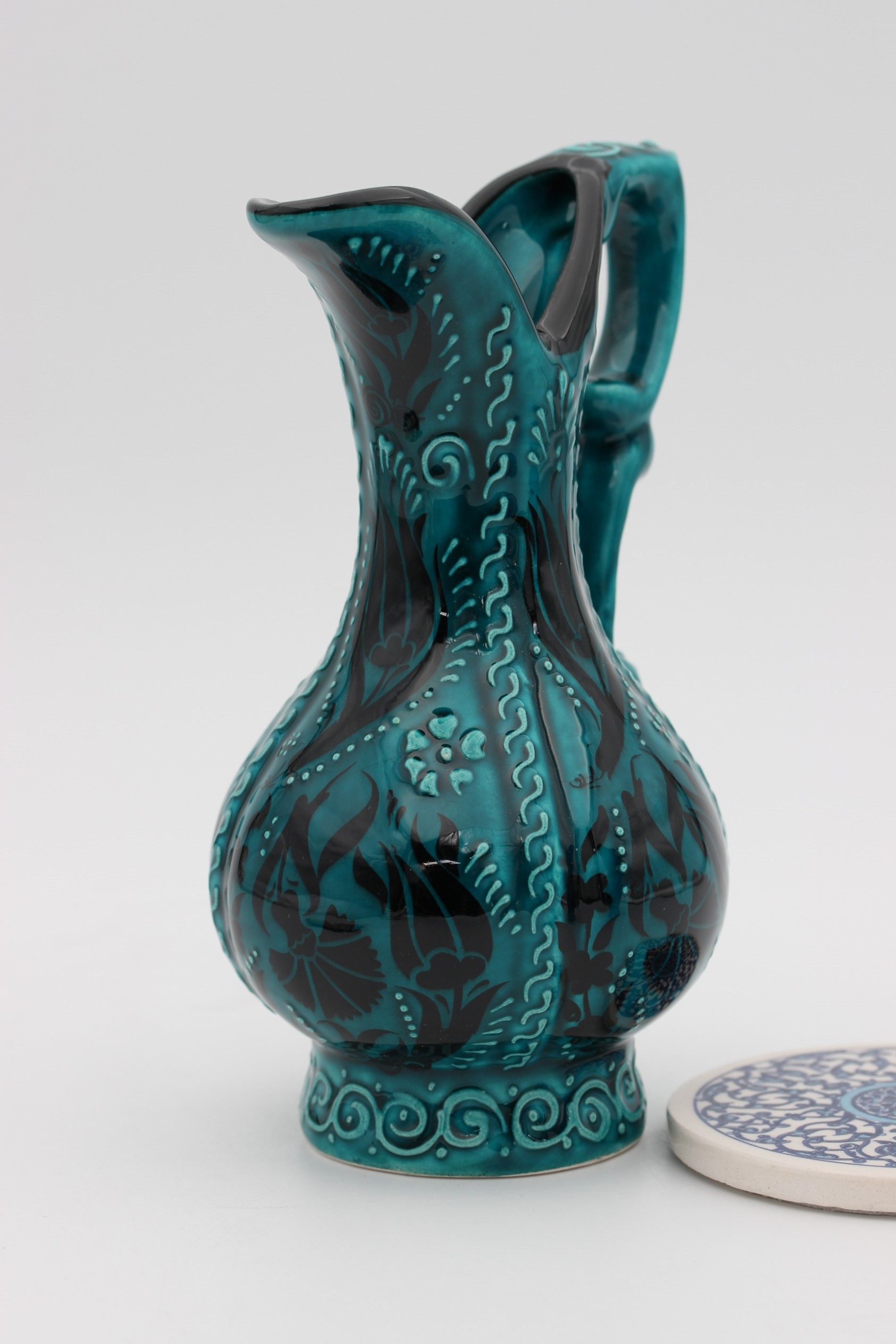 20 cm Handpainted Turkish Pitcher Vase Turquoise a
