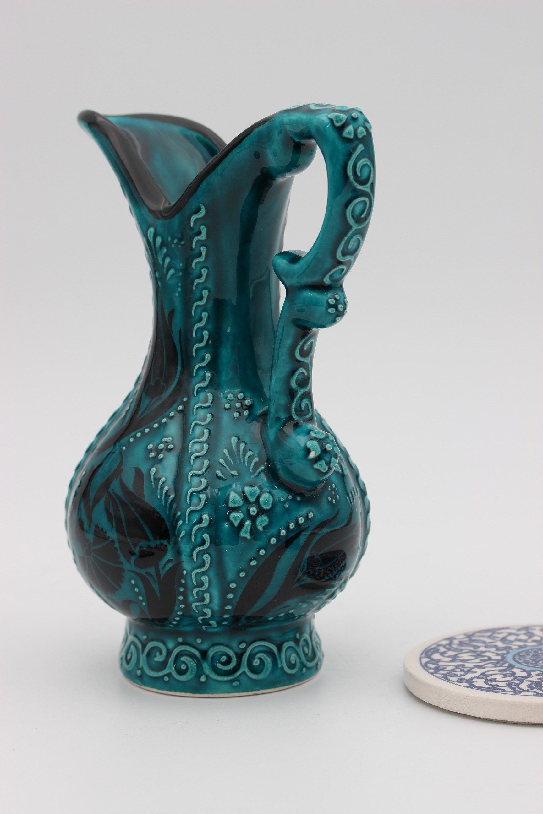 20 cm Handpainted Turkish Pitcher Vase Turquoise b