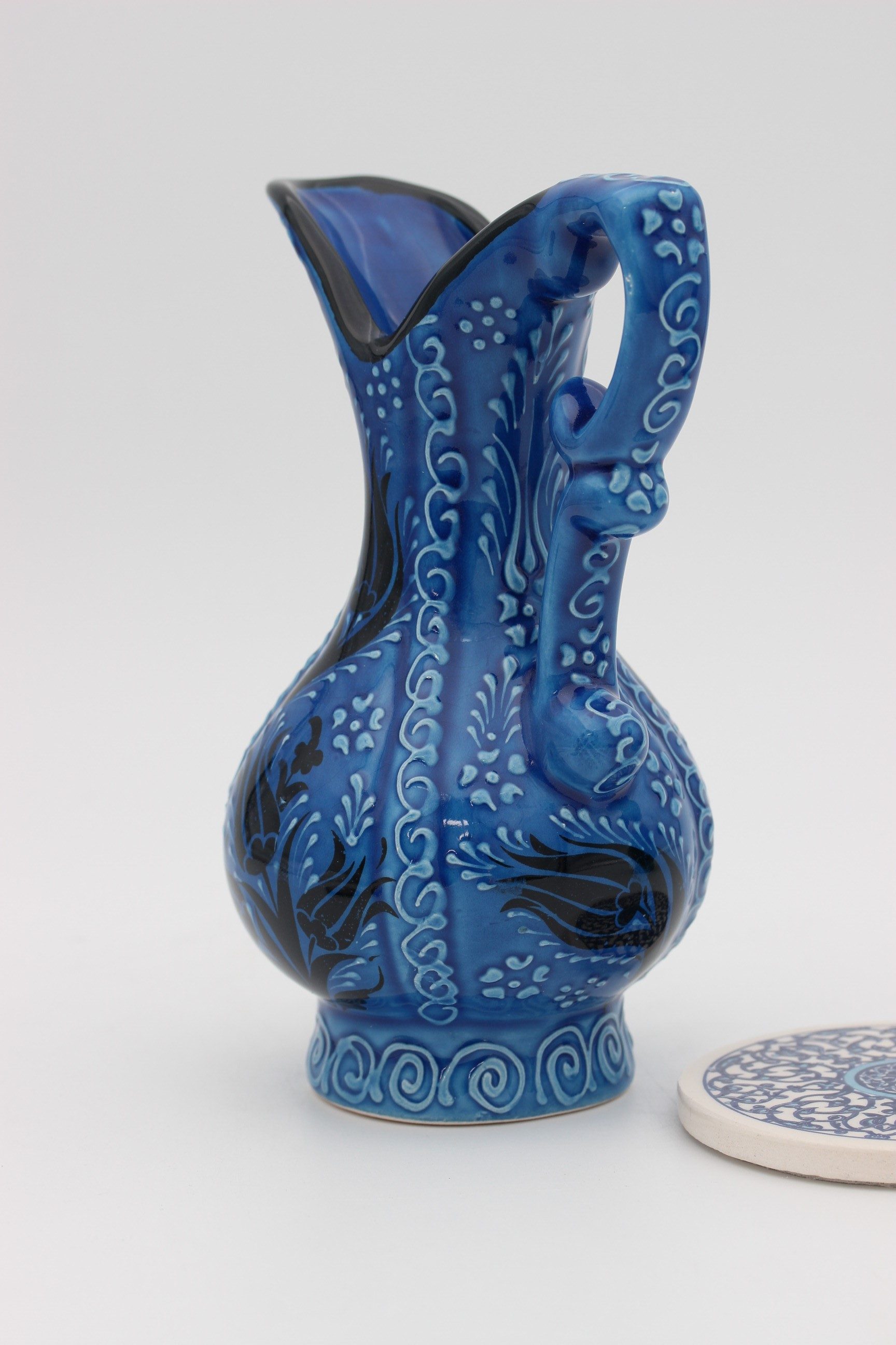 20 cm Handpainted Turkish Pitcher Vase Turquoise blue b