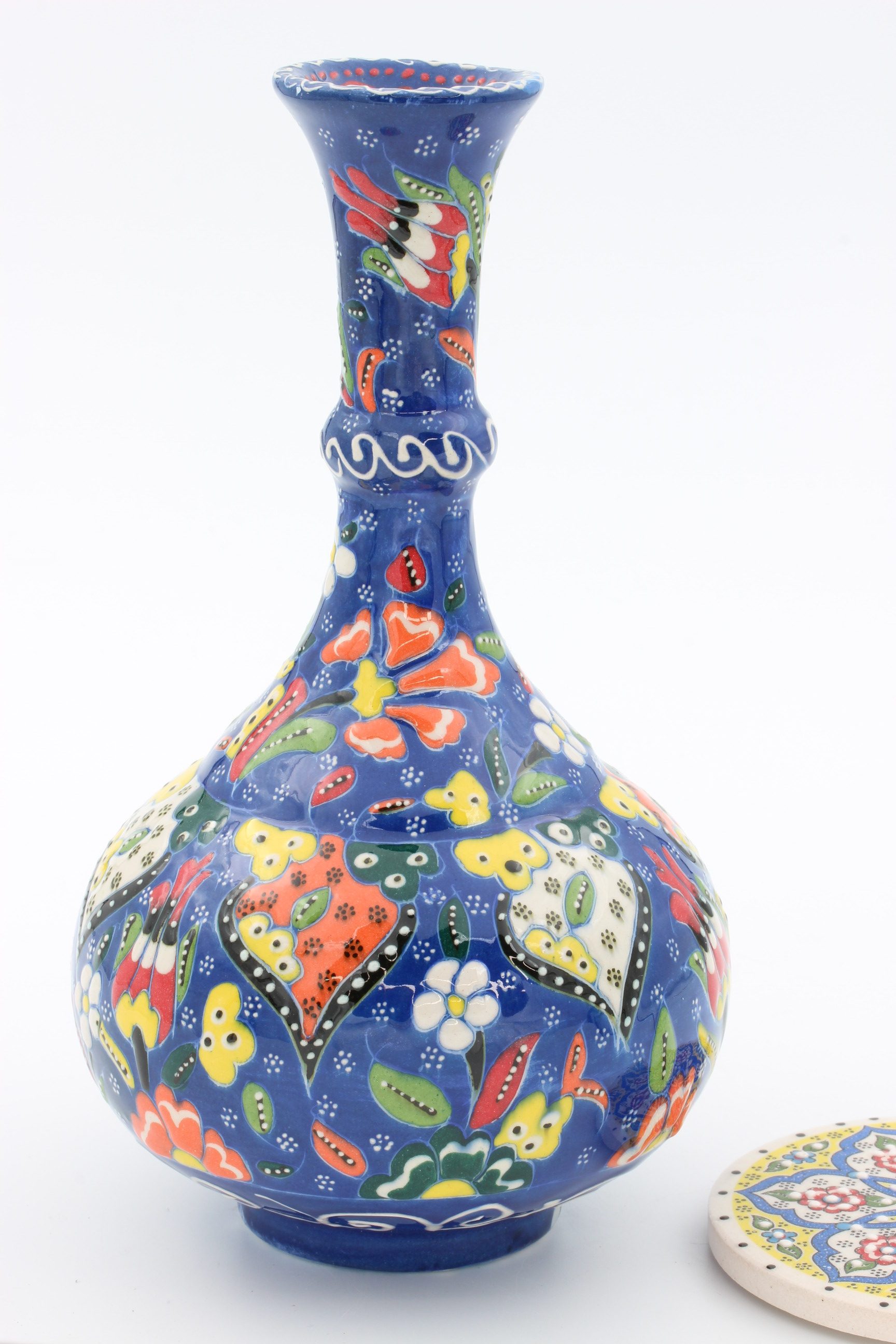 20cm Hand Crafted Turkish Tear Vase Colourful Relief 1 Blue 1