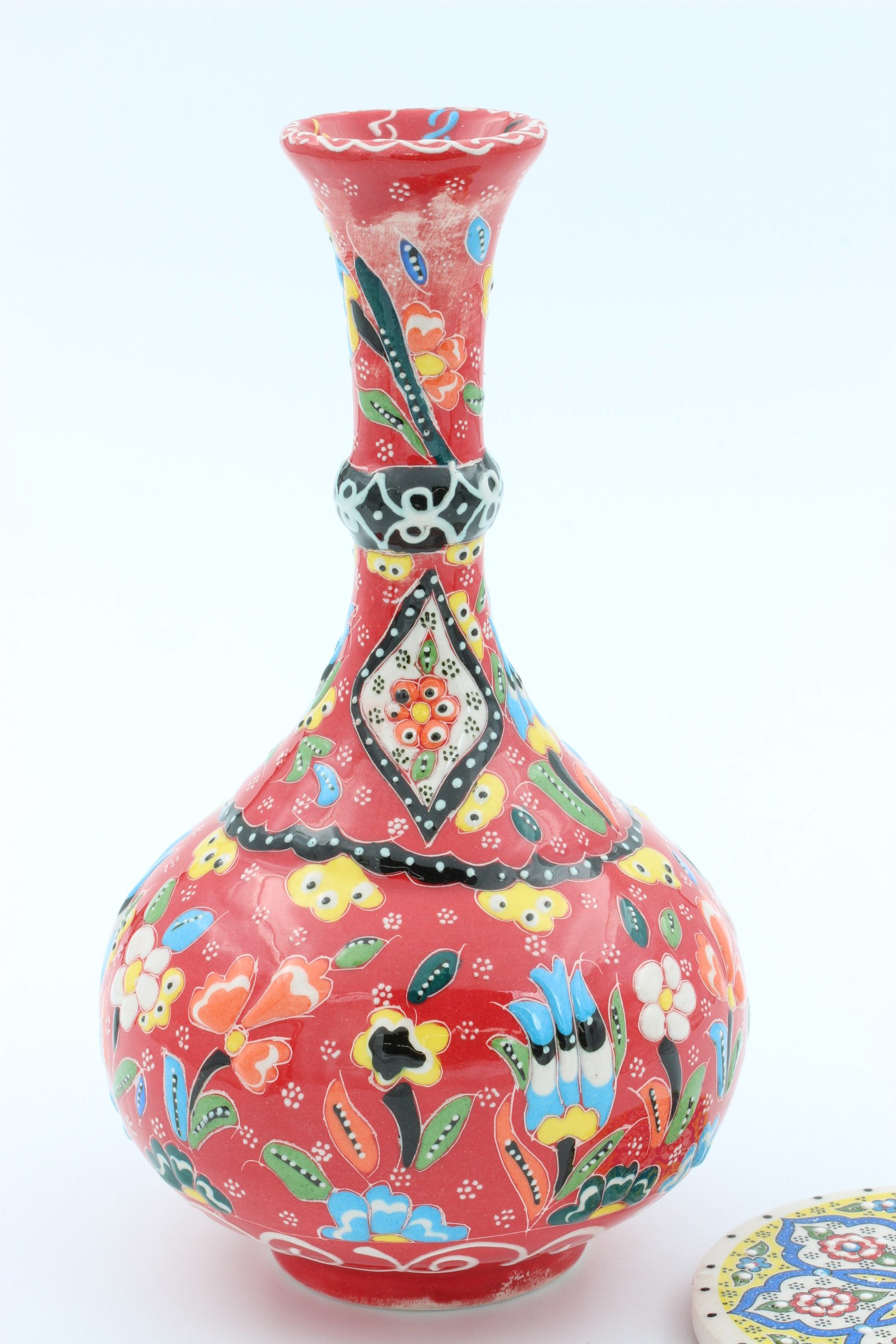 20cm Hand Crafted Turkish Tear Vase Colourful Relief 5 Red