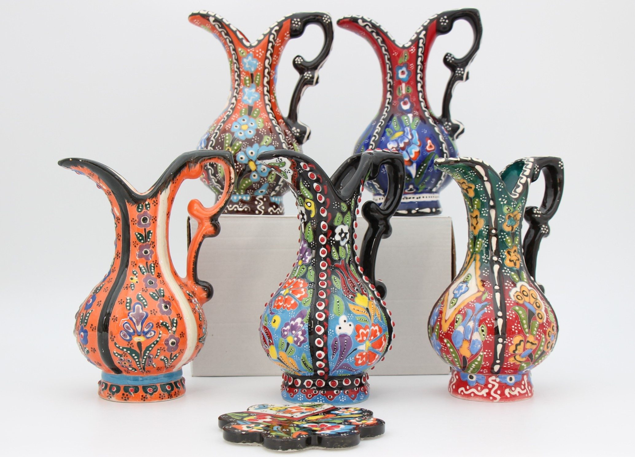 20cm Handpainted Turkish Pitcher Vase Colourful all 6