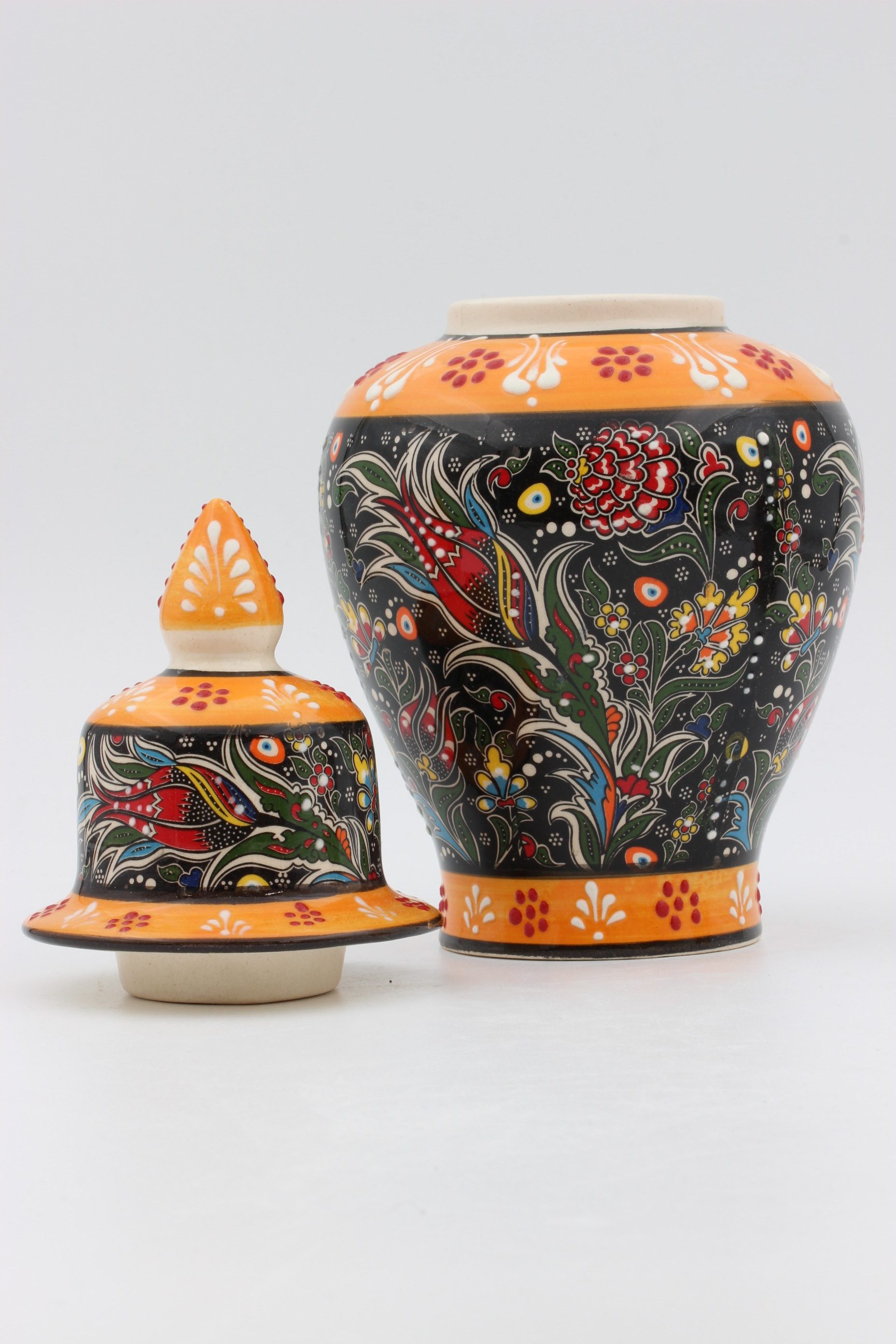 24cm Hand Crafted Shah Vase Relief Black Orange 2