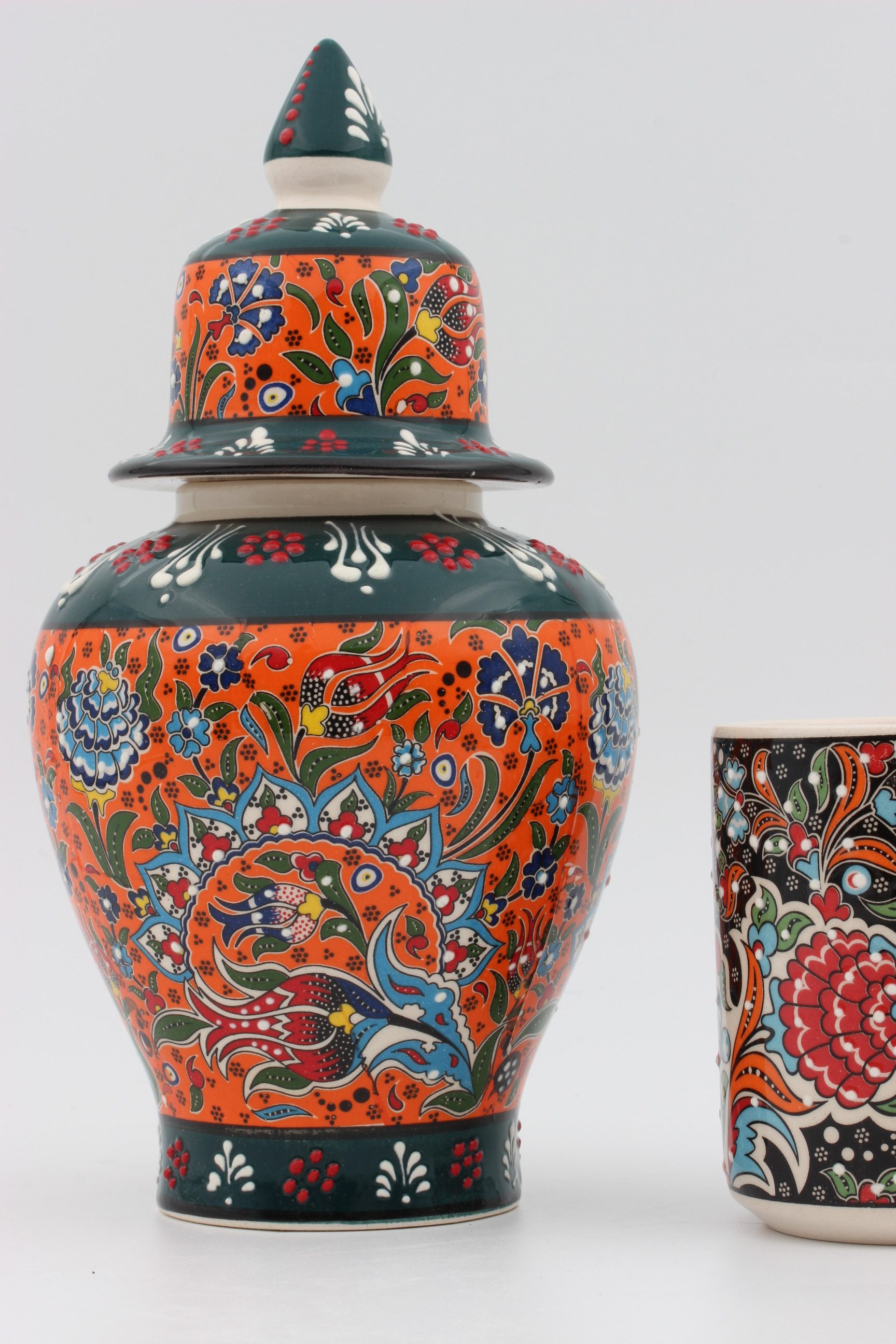 24cm Hand Crafted Shah Vase Relief Orange Green 2