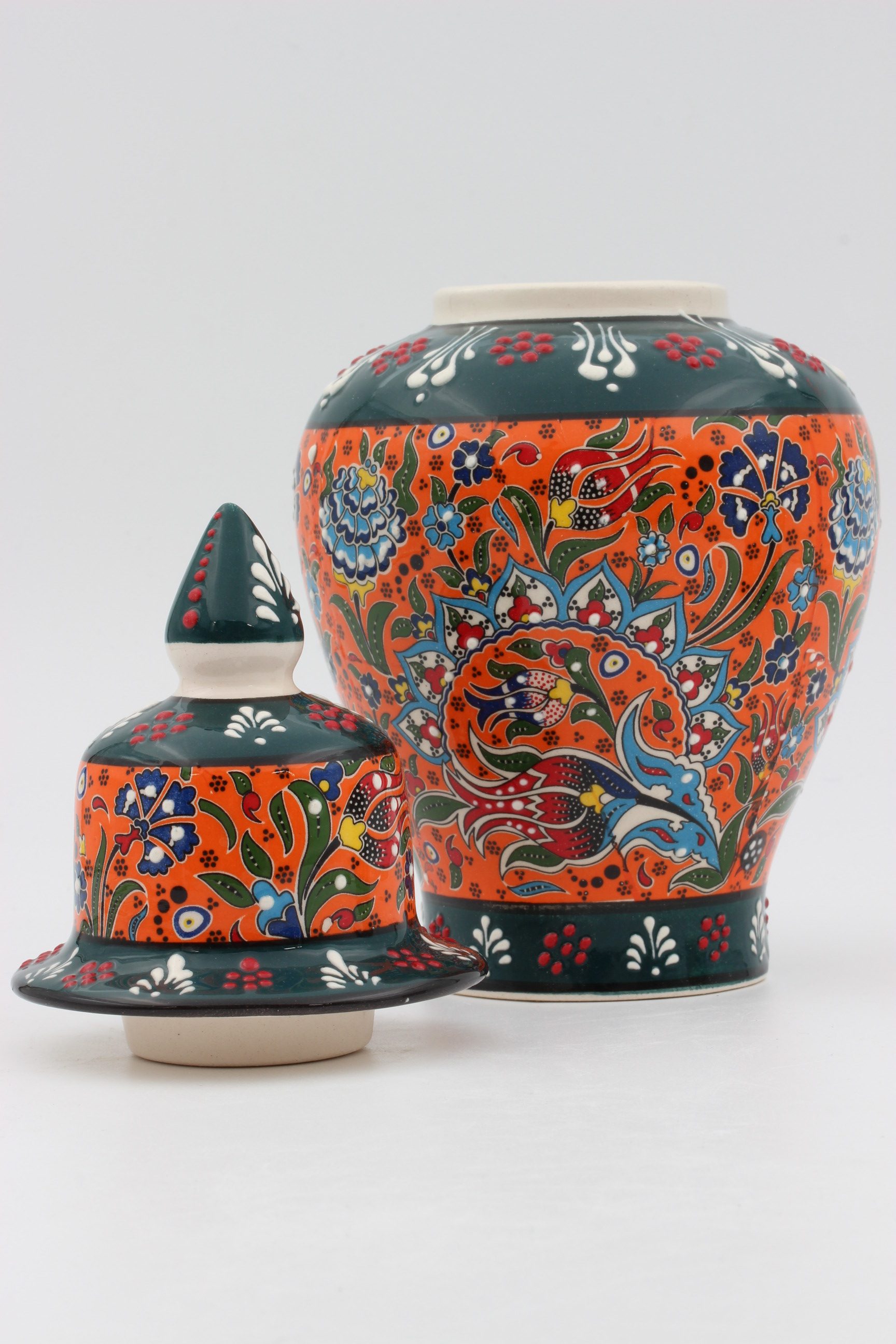 24cm Hand Crafted Shah Vase Relief Orange Green 3