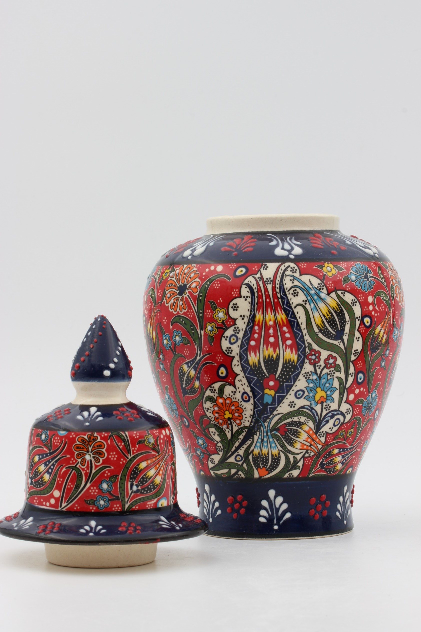 24cm Hand Crafted Shah Vase Relief Red Blue 3b