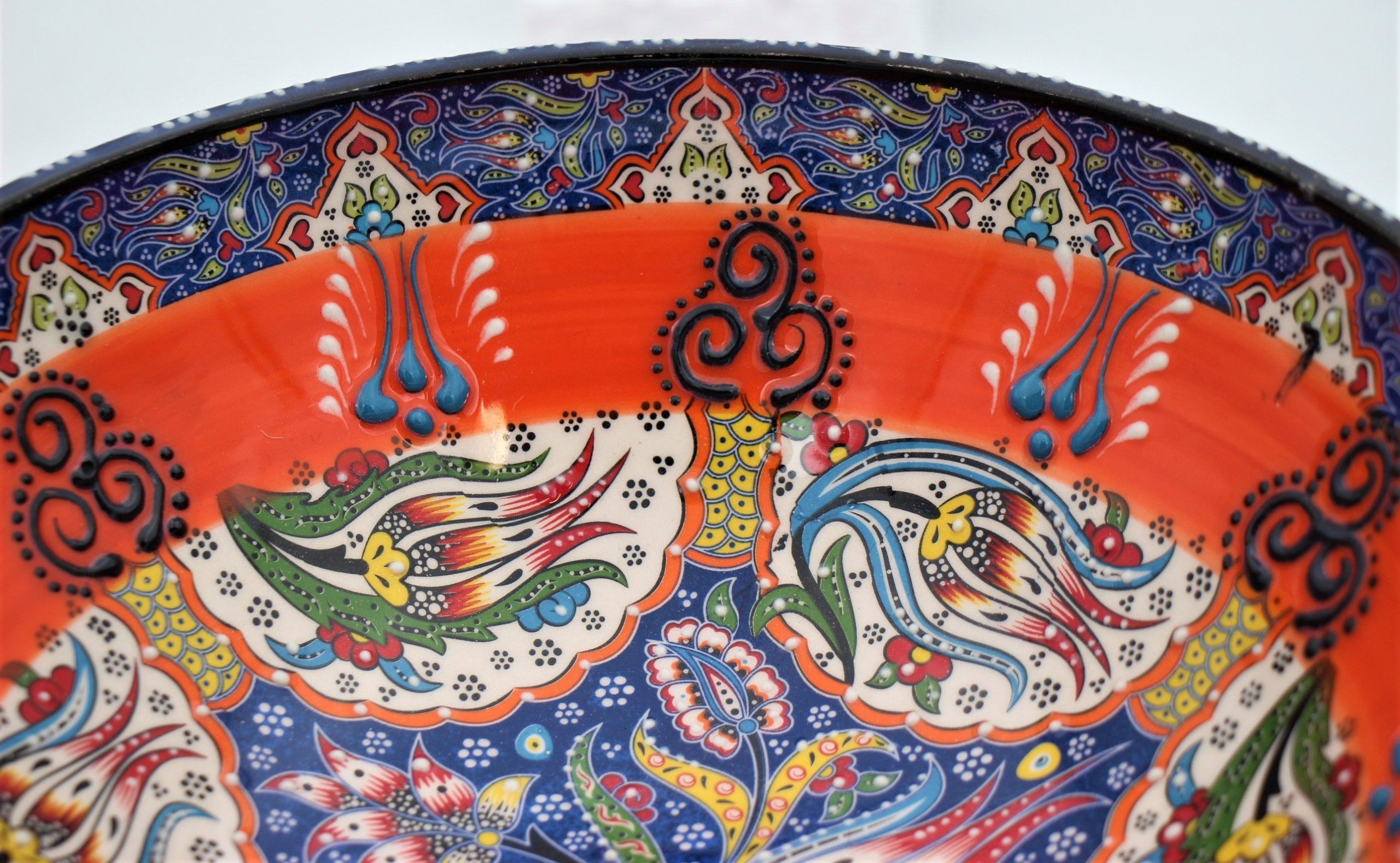 25cm Turkish Hand Painted Ceramic Bowl Relief 1a