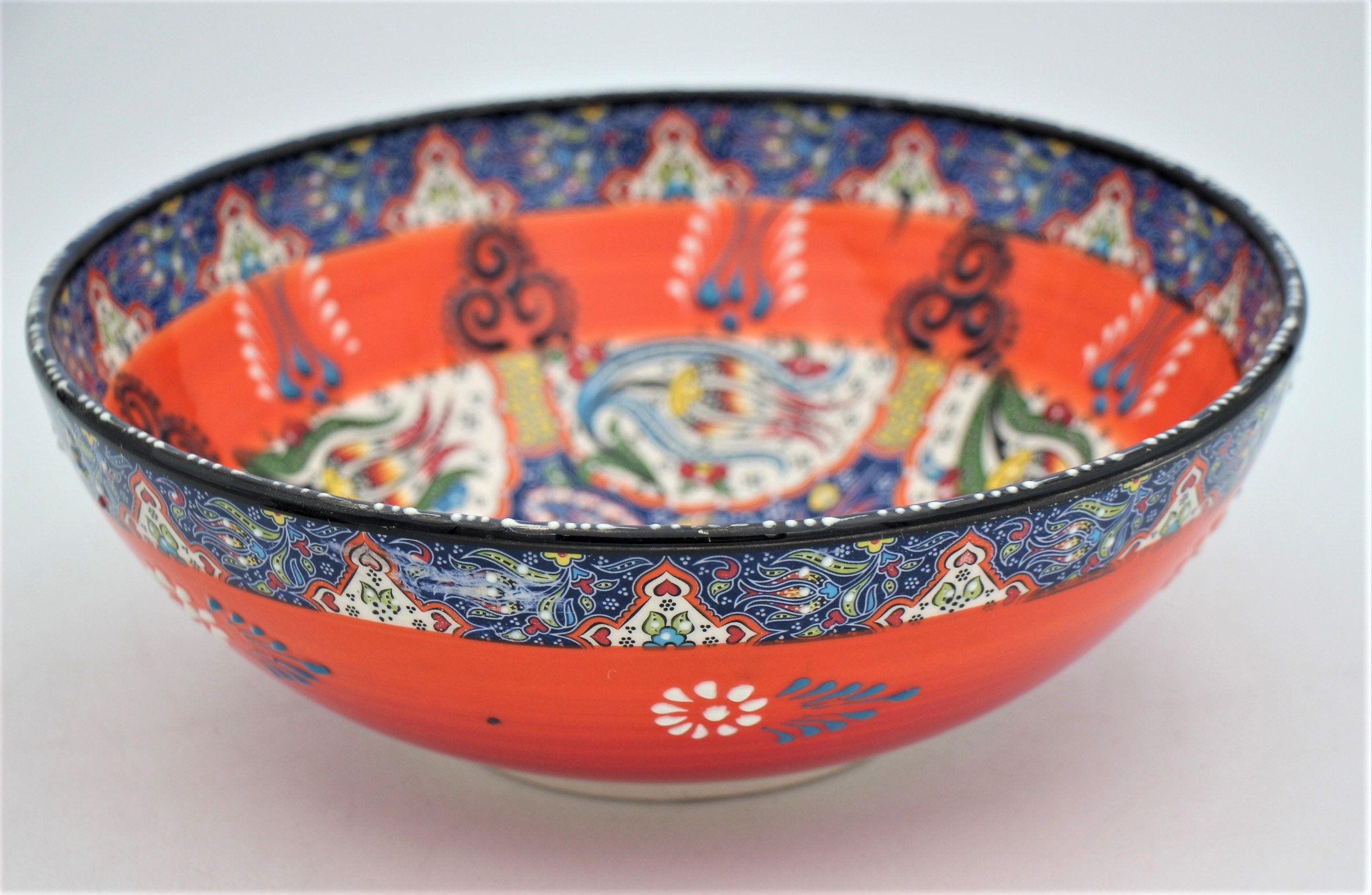 25cm Turkish Hand Painted Ceramic Bowl Relief 1b