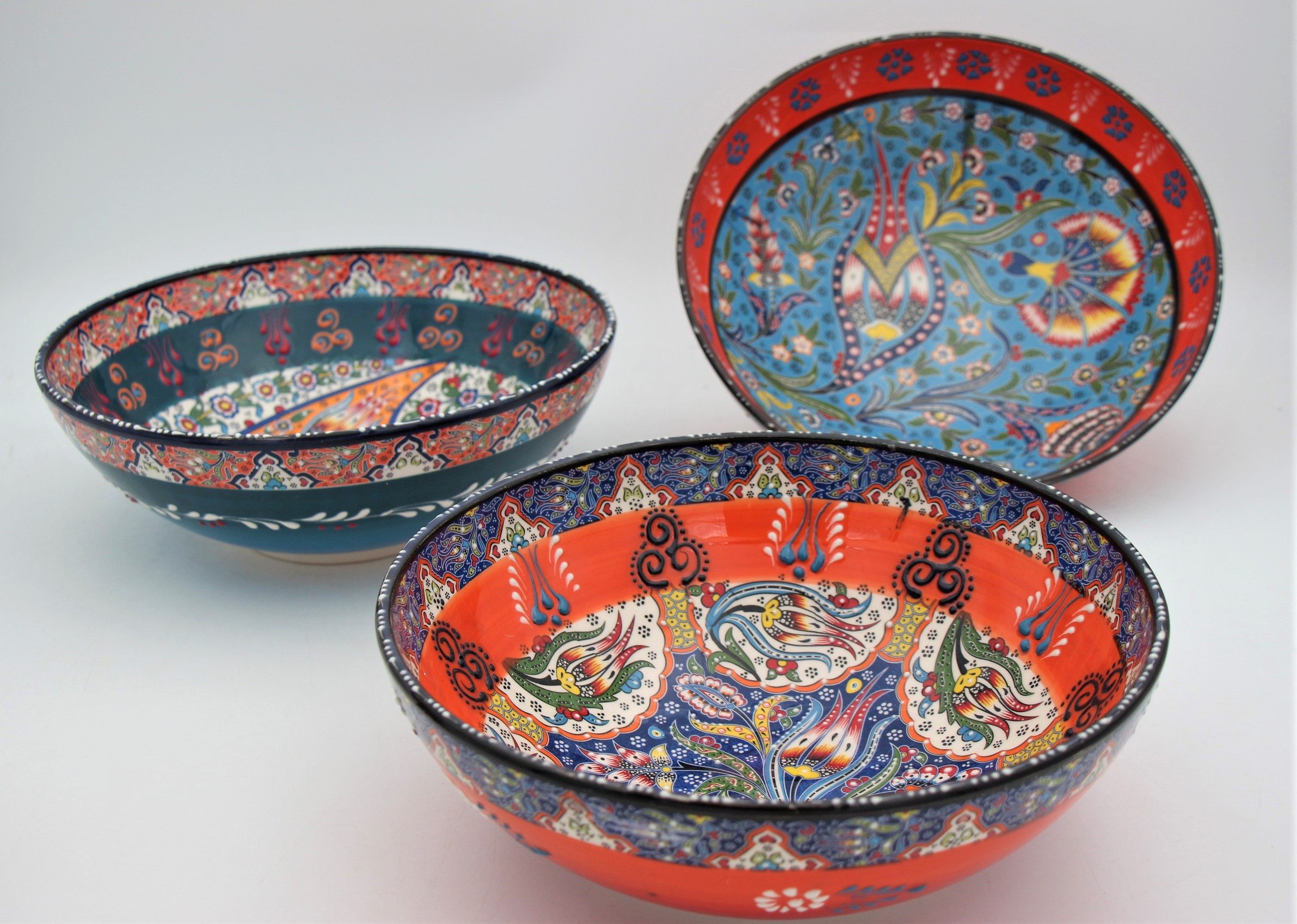 25cm Turkish Hand Painted Ceramic Bowl Relief all