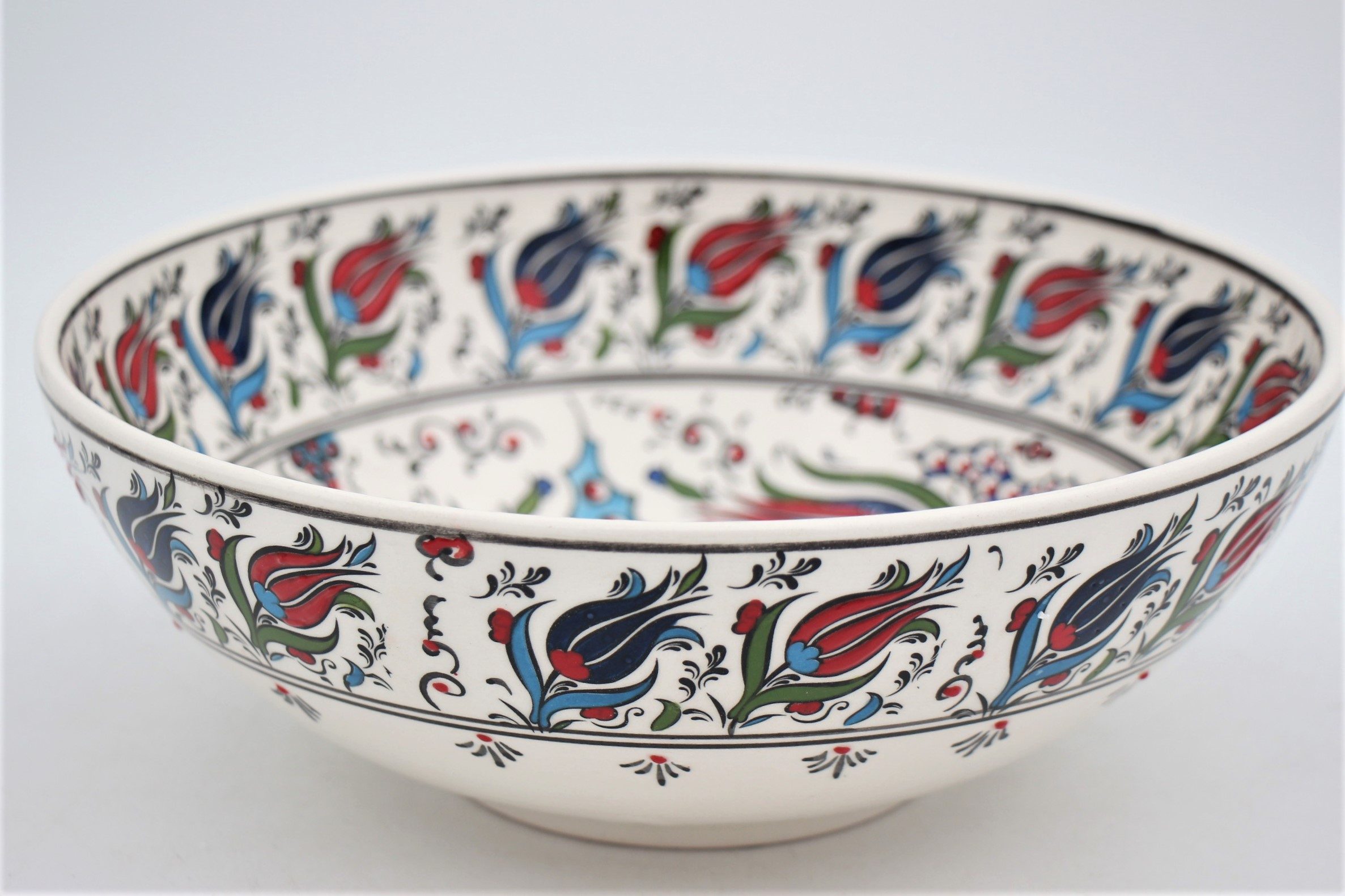 25cm Turkish Hand Painted Tulip Ceramic Bowl 1a