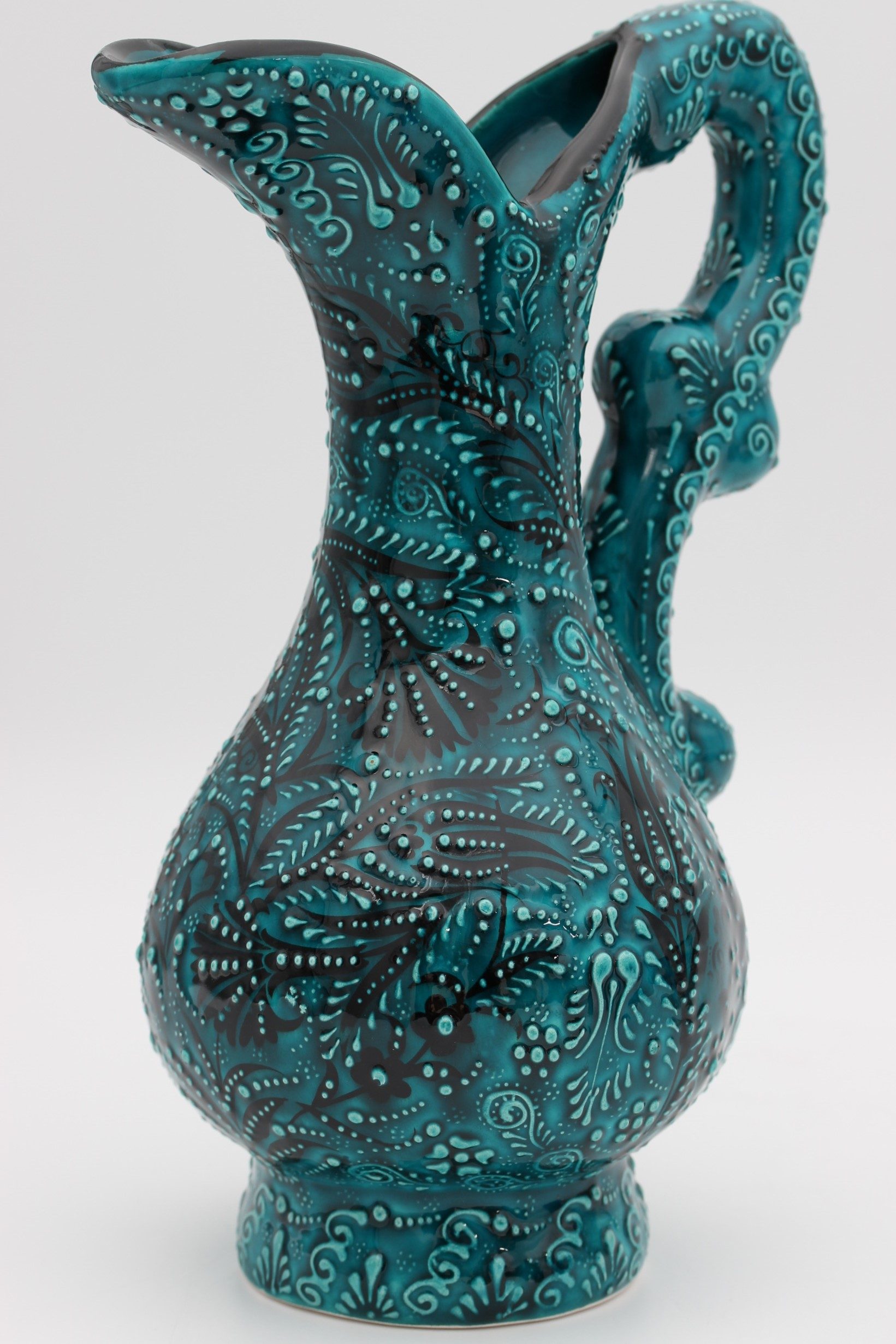 27cm Handpainted Turkish Pitcher Vase Turquoise Blue 4 all