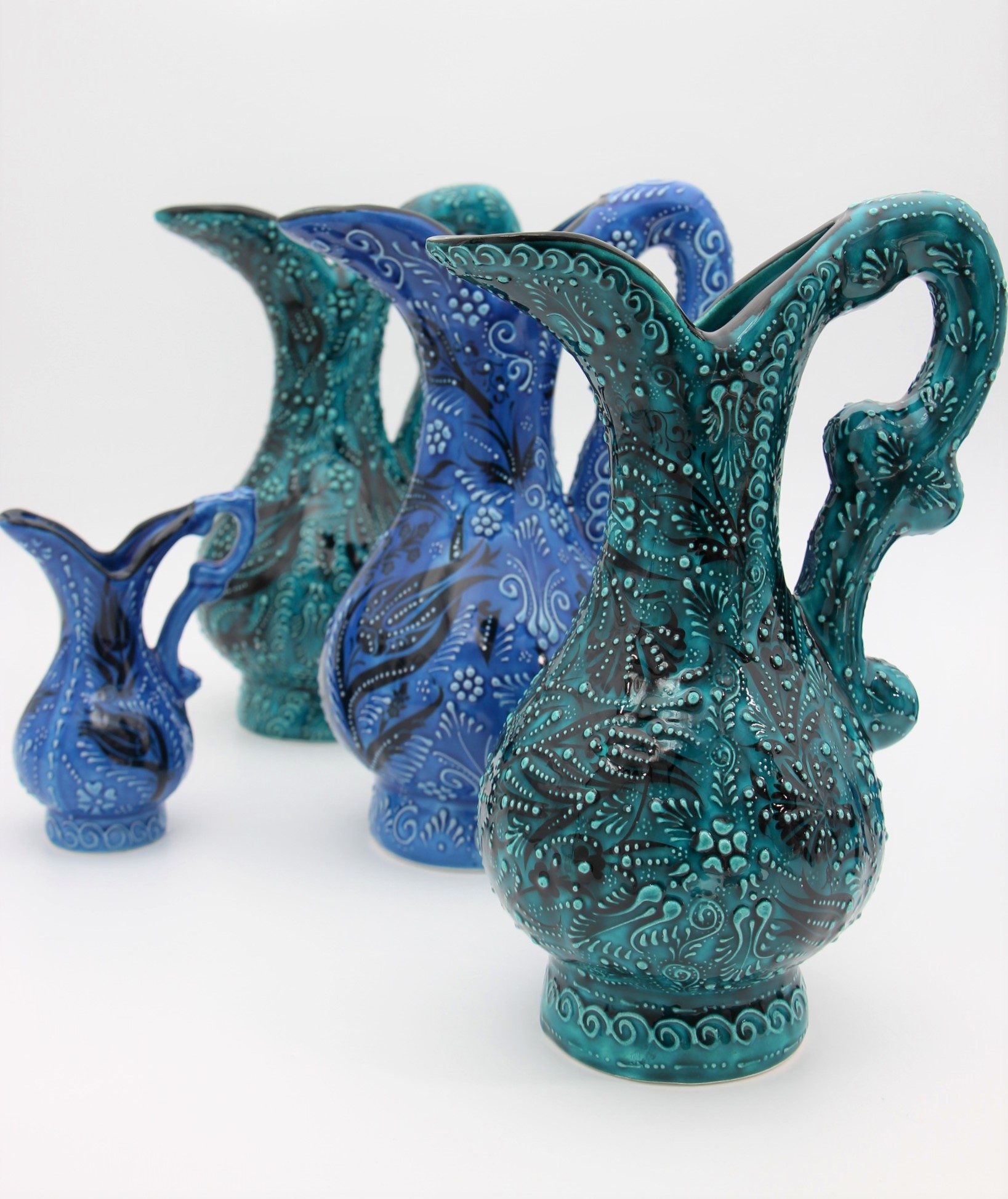 27cm Handpainted Turkish Pitcher Vase Turquoise all6