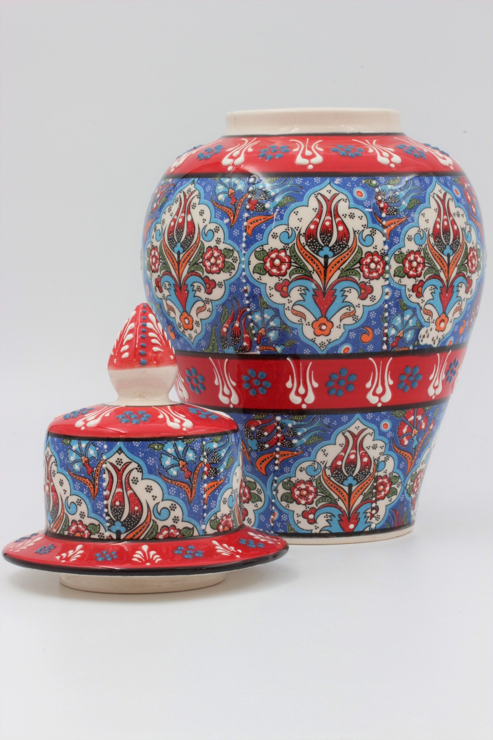 30 cm Hand Crafted Shah Vase Colorful Relief 2- BlueRedb