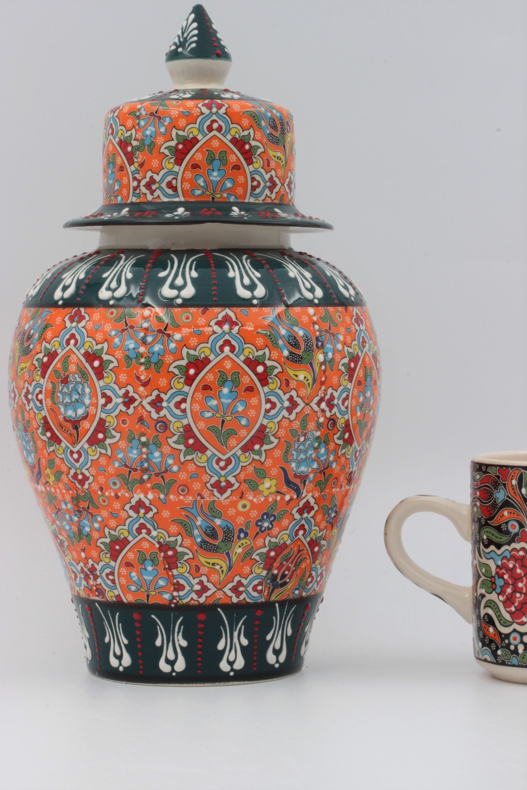 30 cm Hand Crafted Shah Vase Colorful Relief 5- GreenOrangea