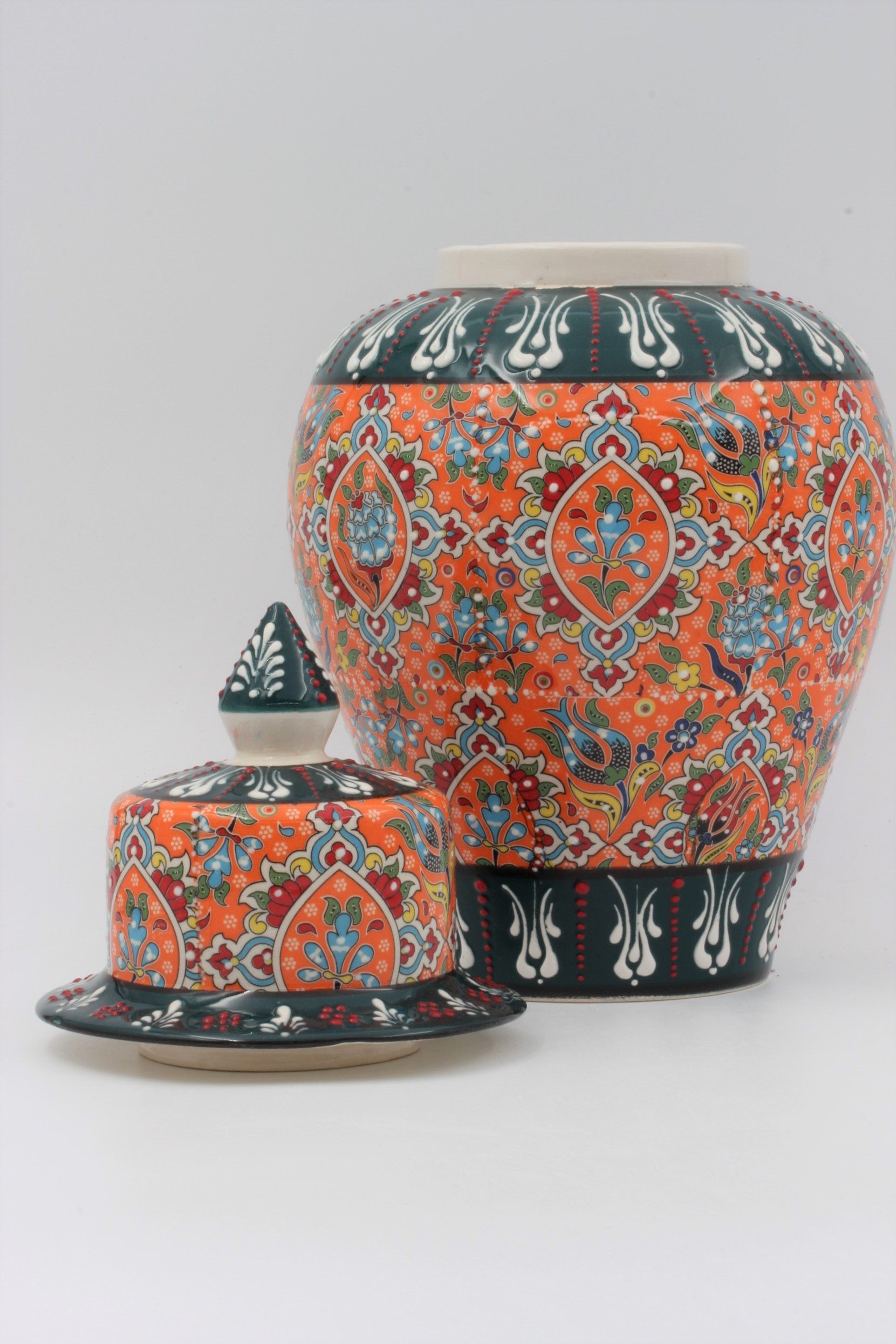 30 cm Hand Crafted Shah Vase Colorful Relief 5- GreenOrangeb