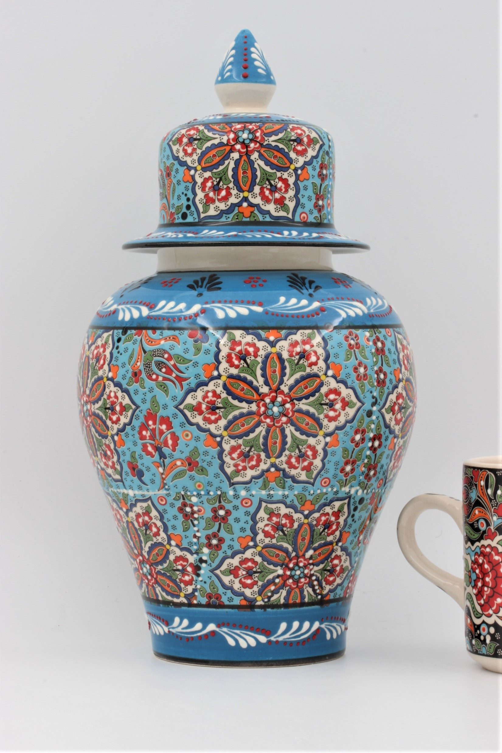 30 cm Hand Crafted Shah Vase Colorful Relief 8- Bluea