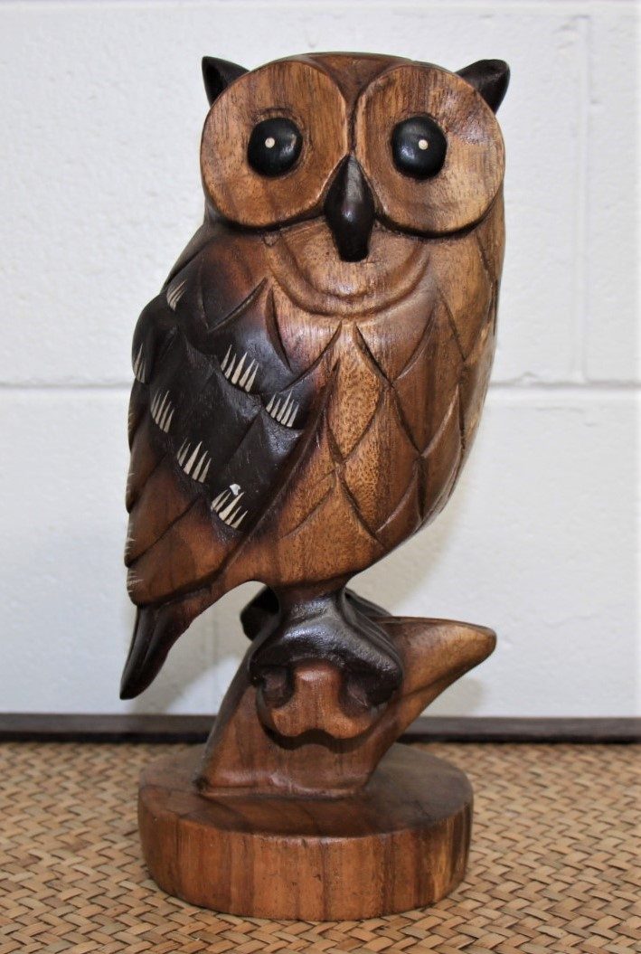 30cm Carved Wooden Owl