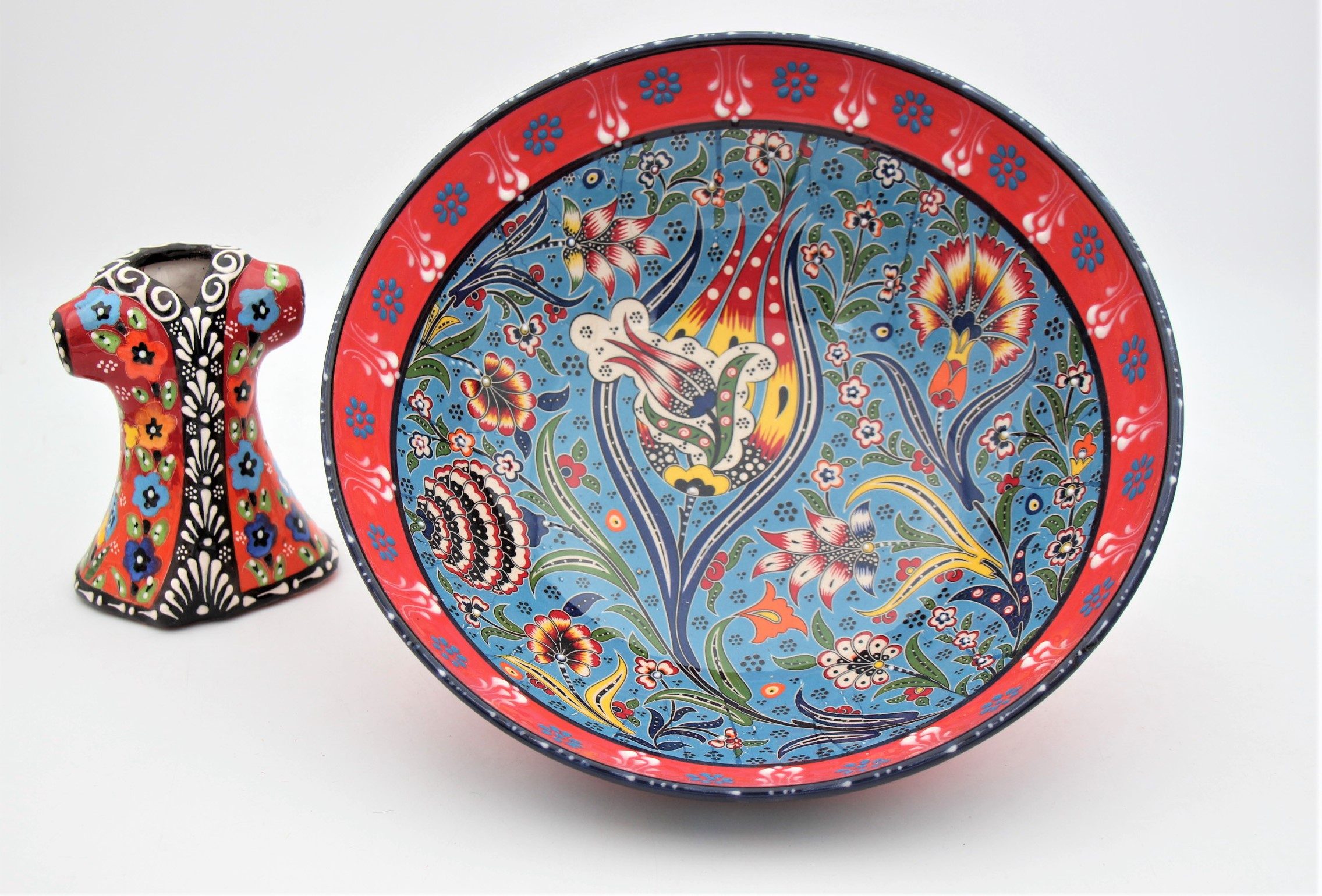 30cm Turkish Hand Painted Ceramic Bowl Relief