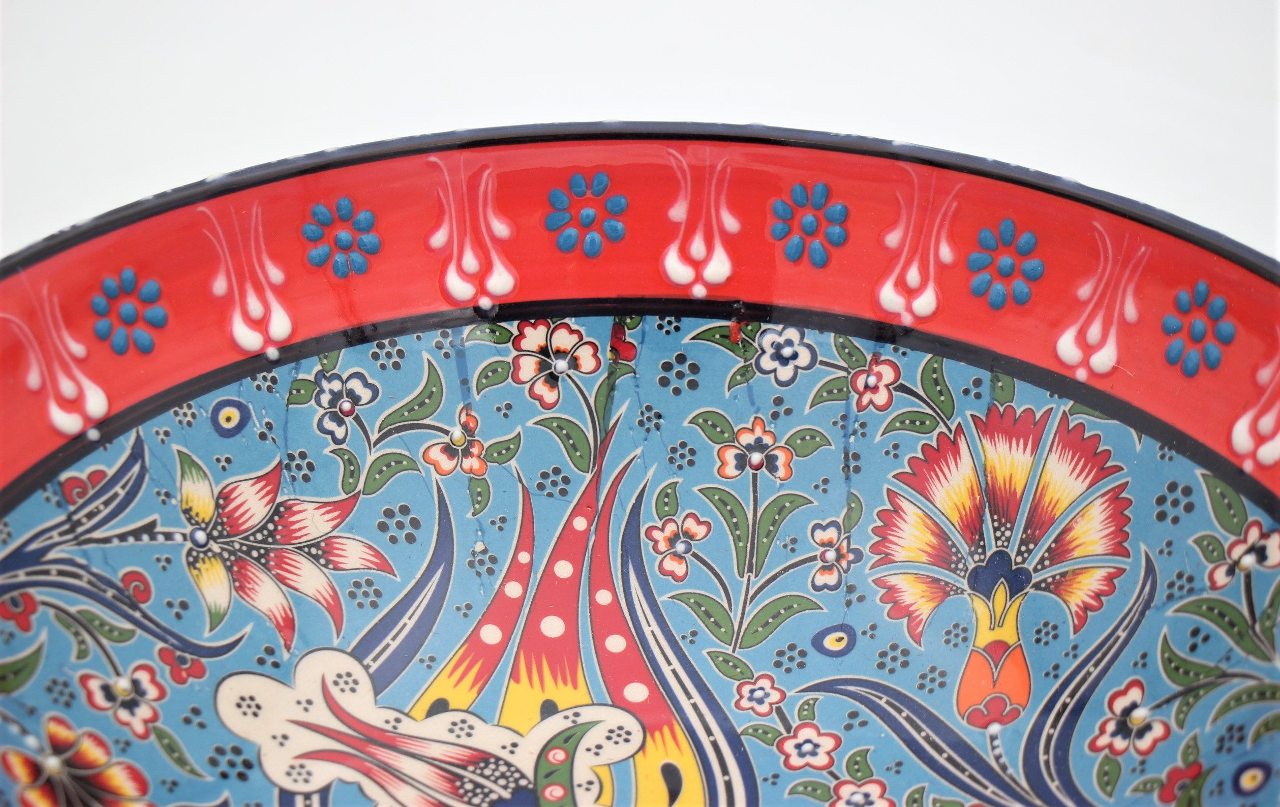 30cm Turkish Hand Painted Ceramic Bowl Relief 1a
