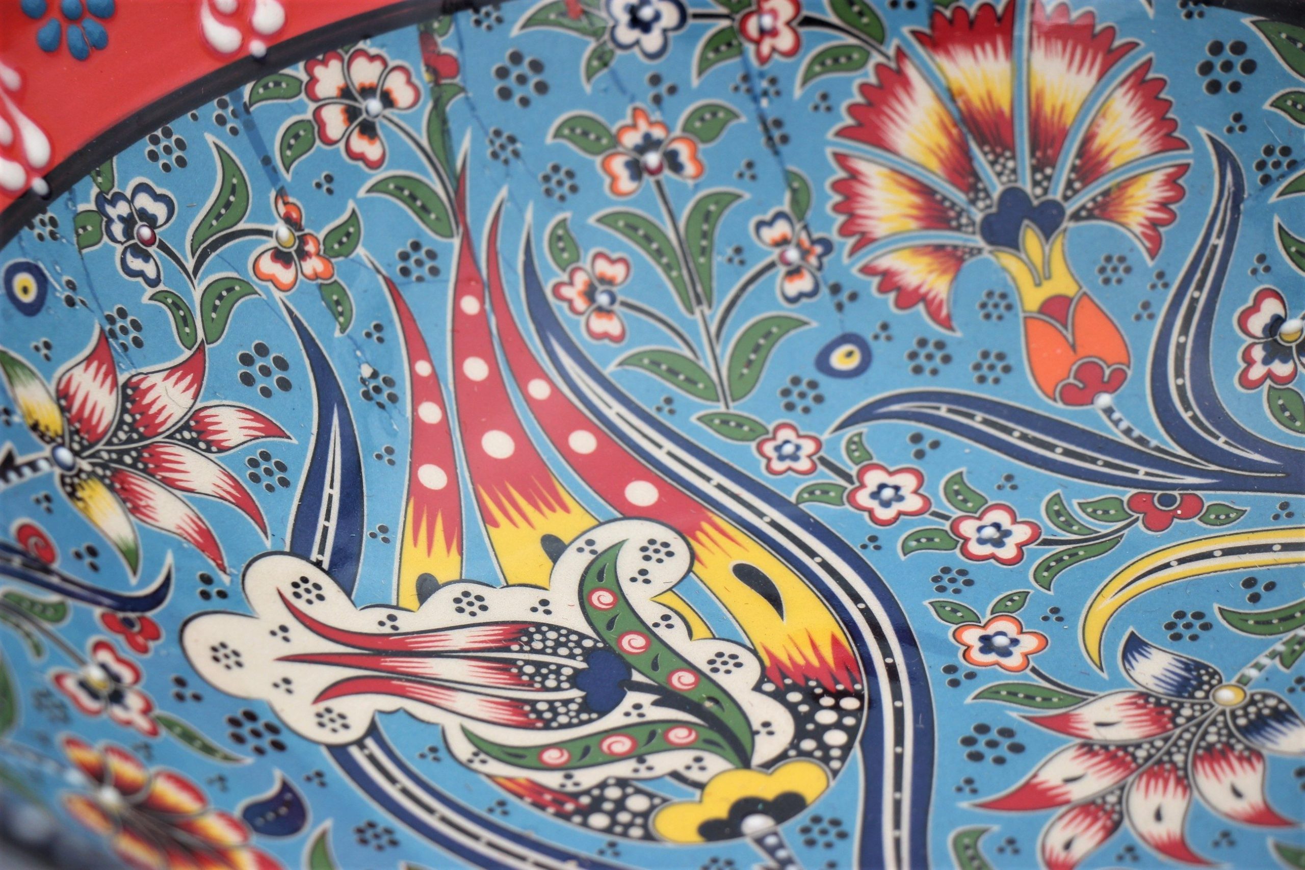 30cm Turkish Hand Painted Ceramic Bowl Relief 1c