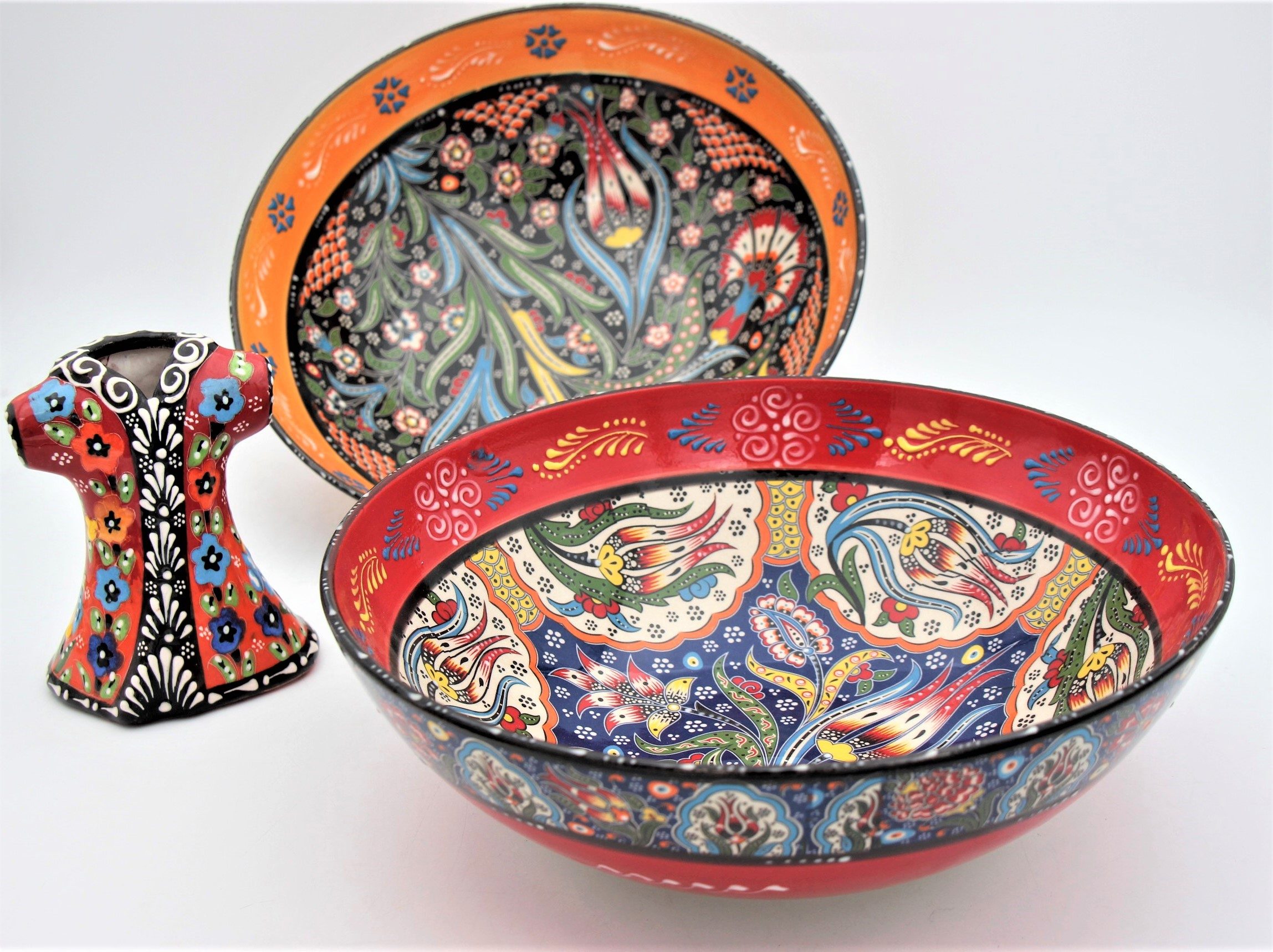 30cm Turkish Hand Painted Ceramic Bowl Relief all