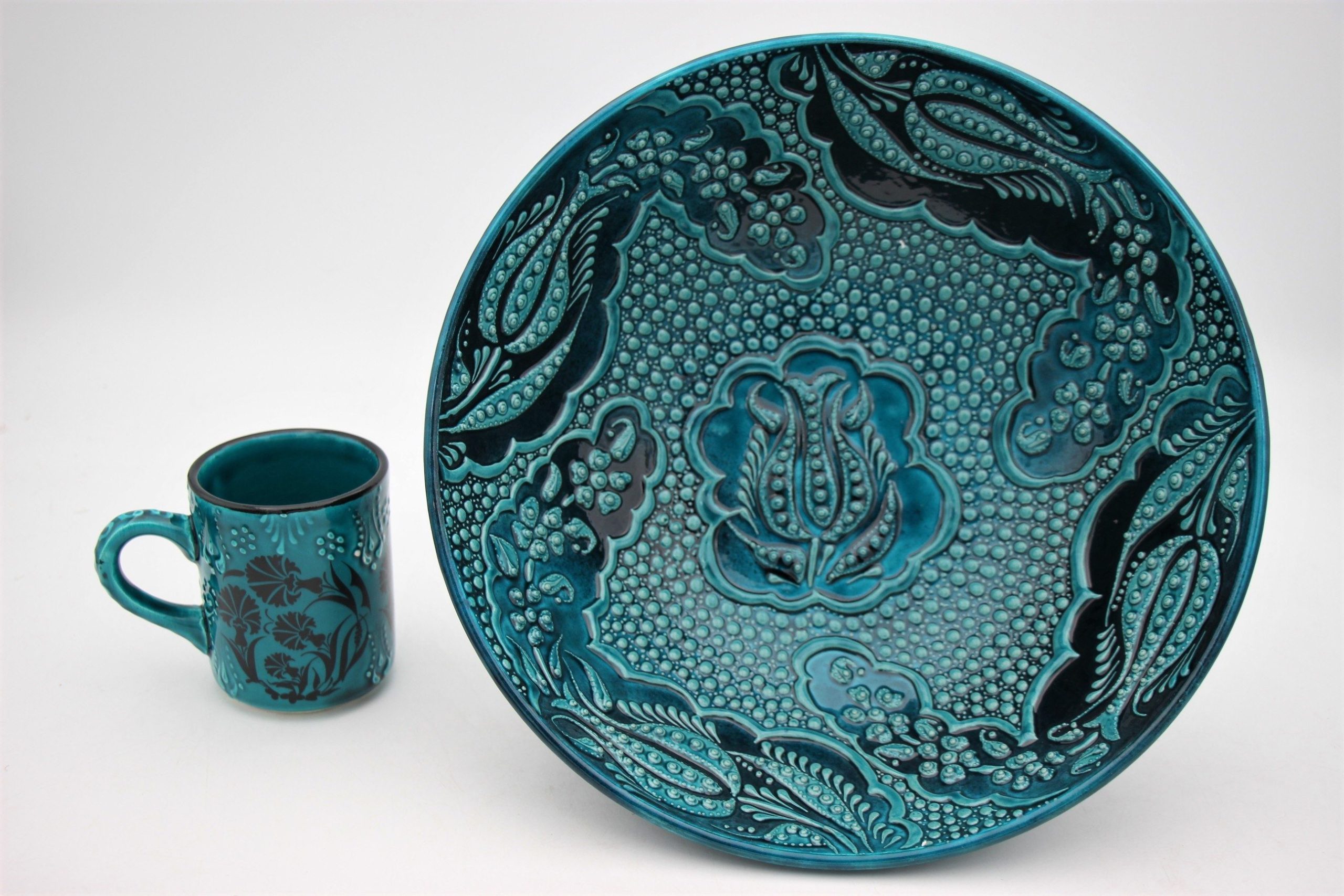 30cm Turkish Hand Painted Ceramic Bowl Turquoise 1