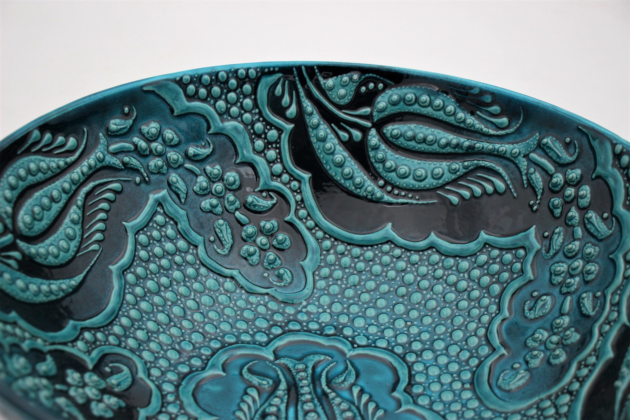 30cm Turkish Hand Painted Ceramic Bowl Turquoise 1a