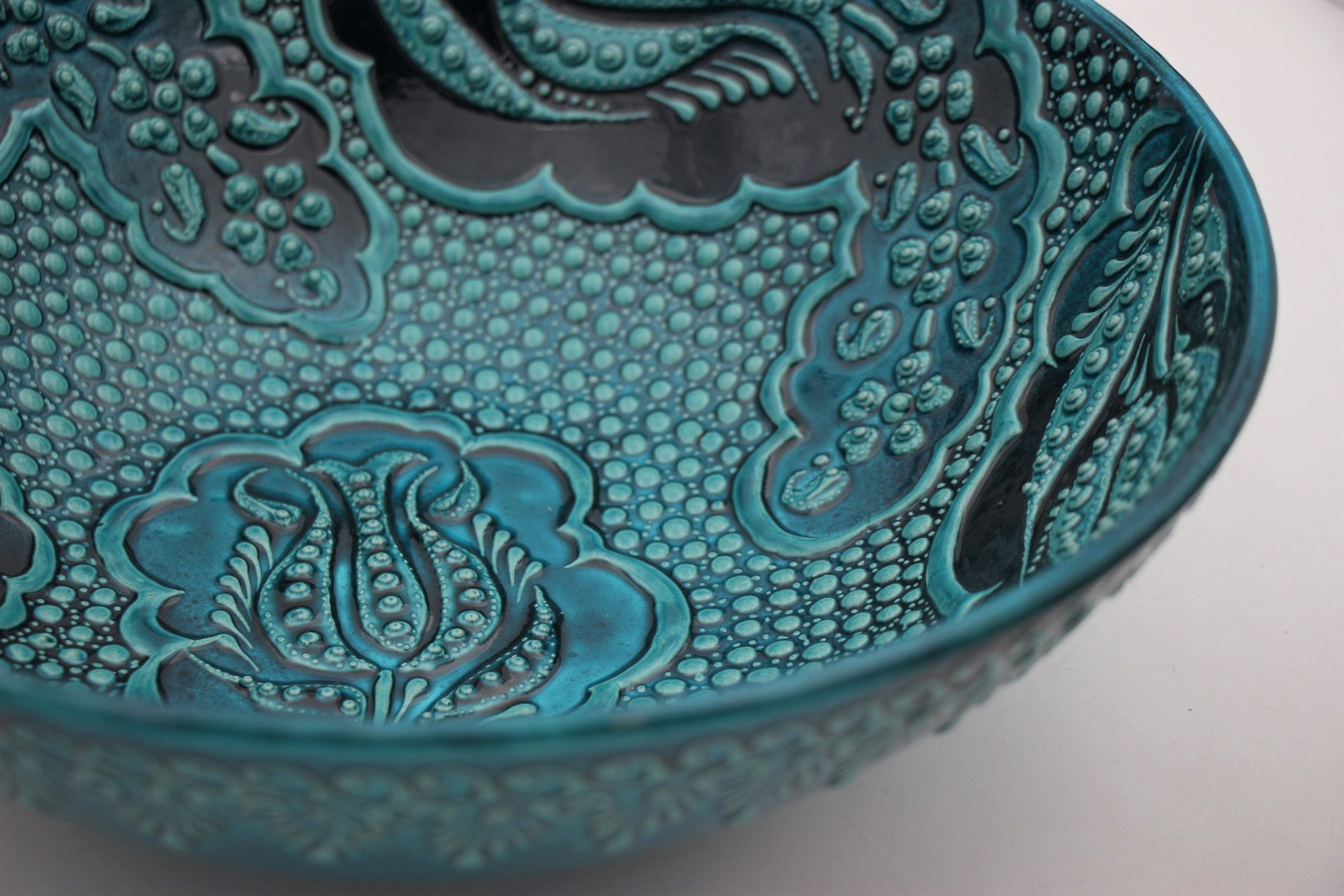 30cm Turkish Hand Painted Ceramic Bowl Turquoise 1b