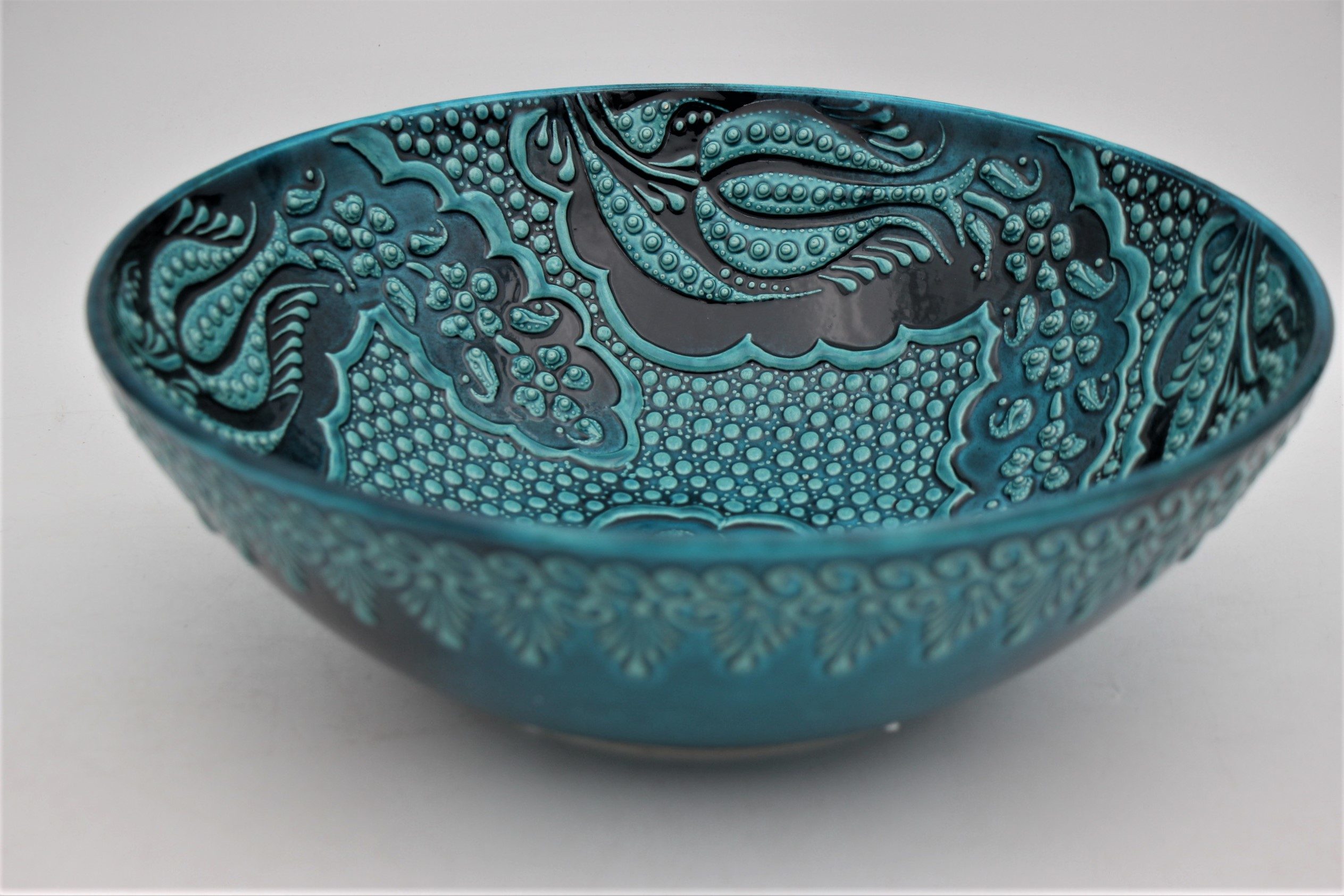 30cm Turkish Hand Painted Ceramic Bowl Turquoise 1c