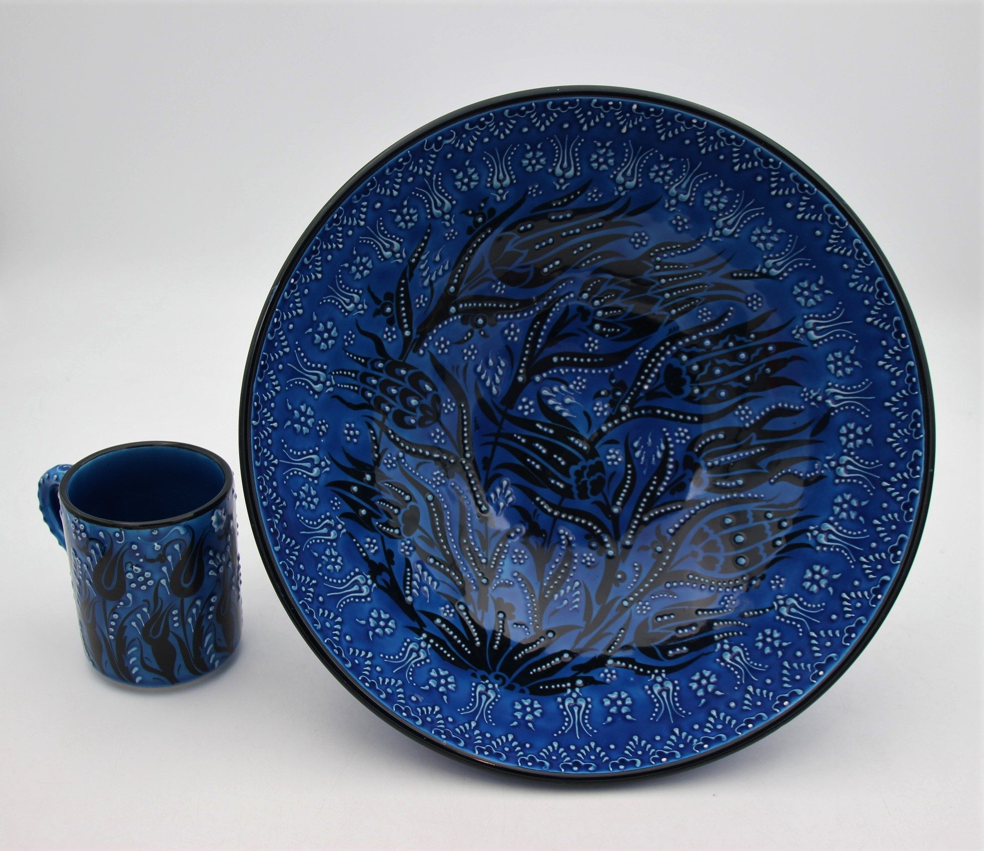 30cm Turkish Hand Painted Ceramic Bowl Turquoise 2