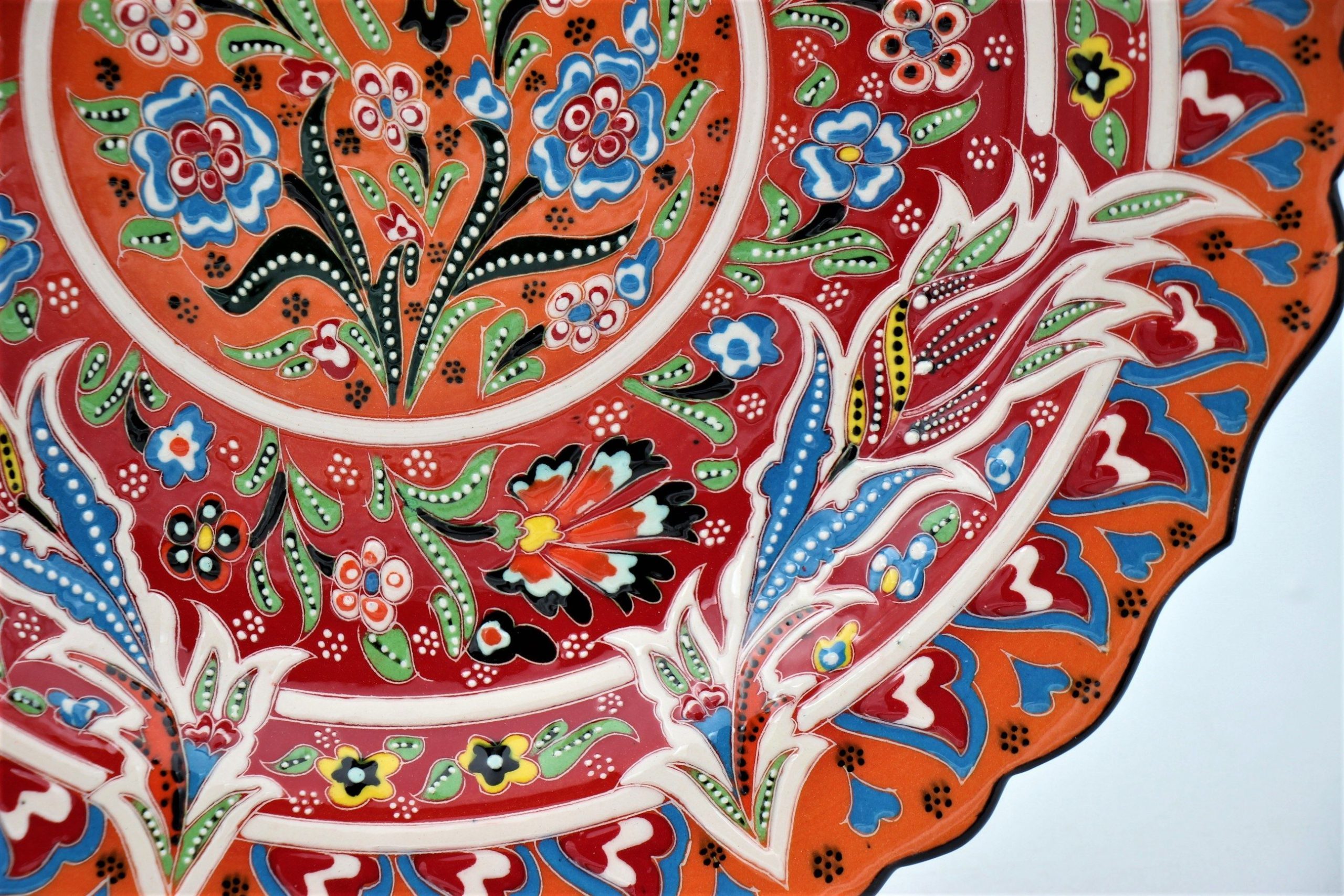 30cm Turkish Hand Painted Ceramic Plate Relief 1b