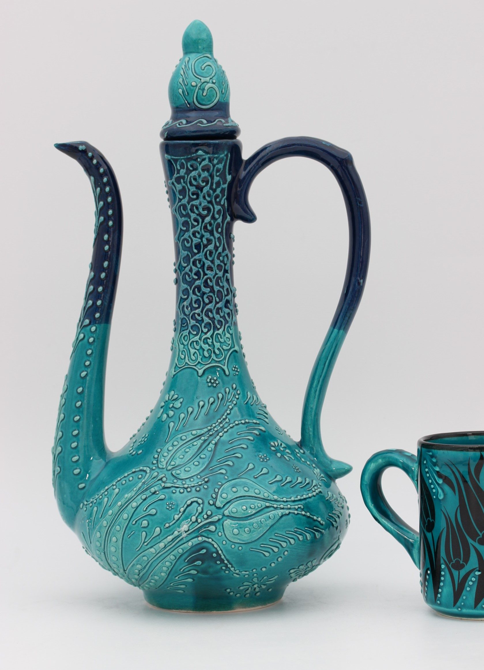 32cm Hand Painted Turkish Coffee Vase Turquoise 3a