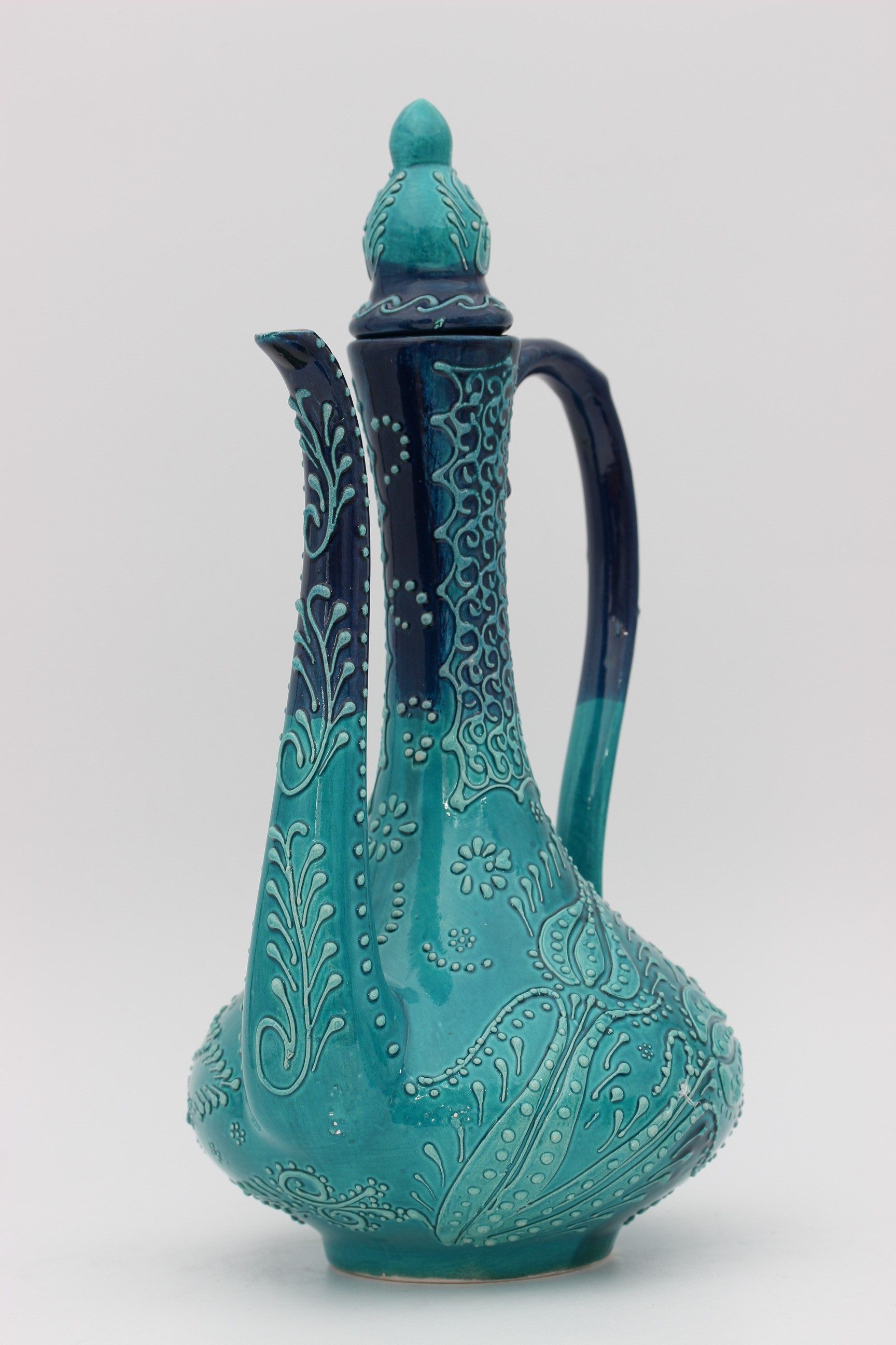 32cm Hand Painted Turkish Coffee Vase Turquoise 3c