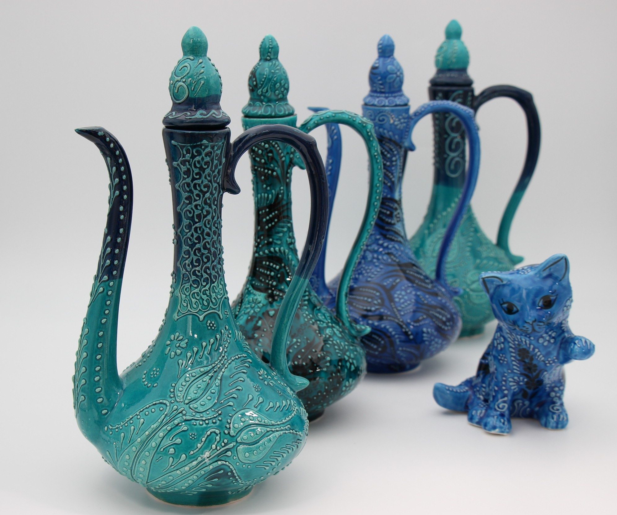 32cm Hand Painted Turkish Coffee Vase Turquoise all