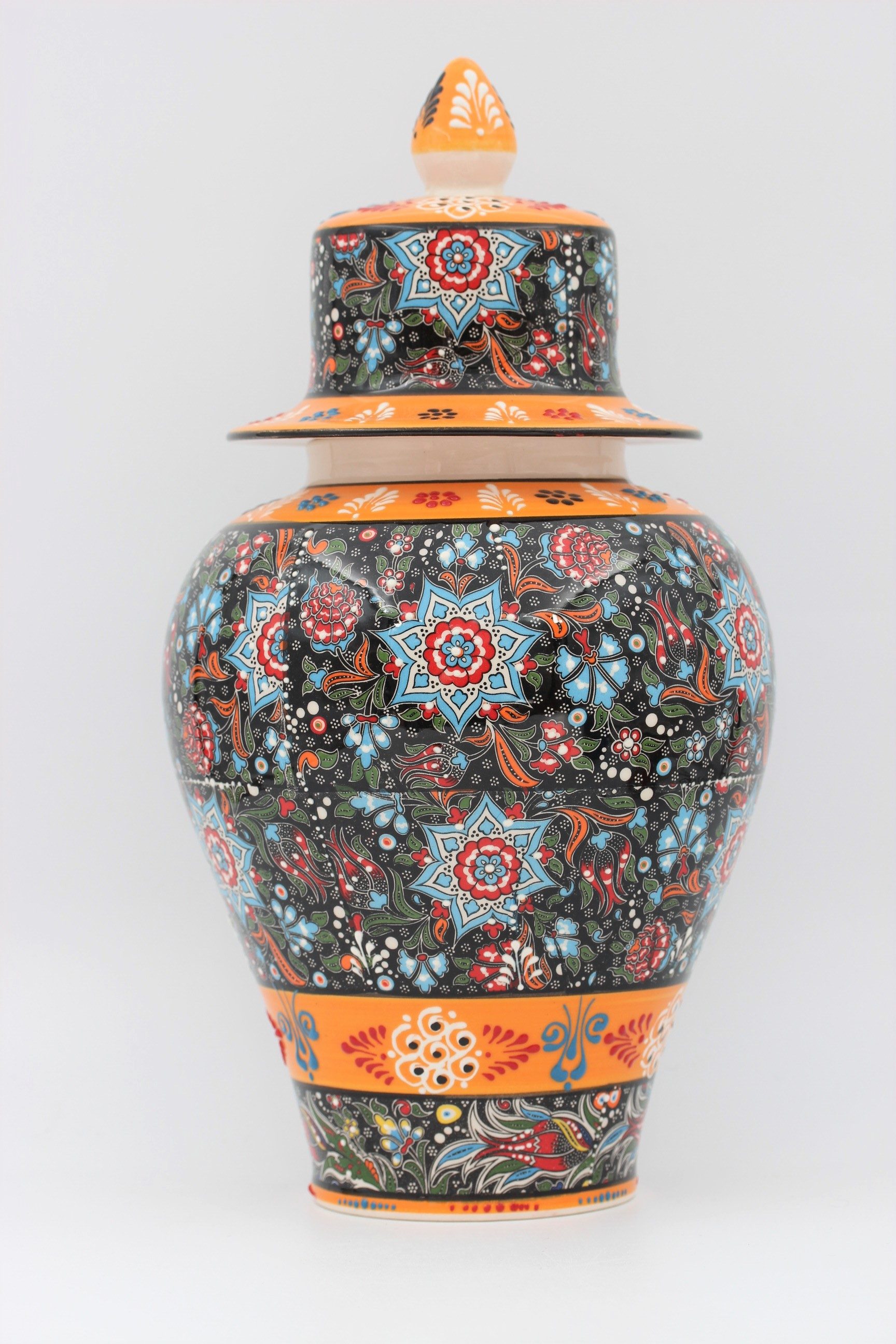 38 cm Hand Crafted Shah Vase Relief BlackOrange 3