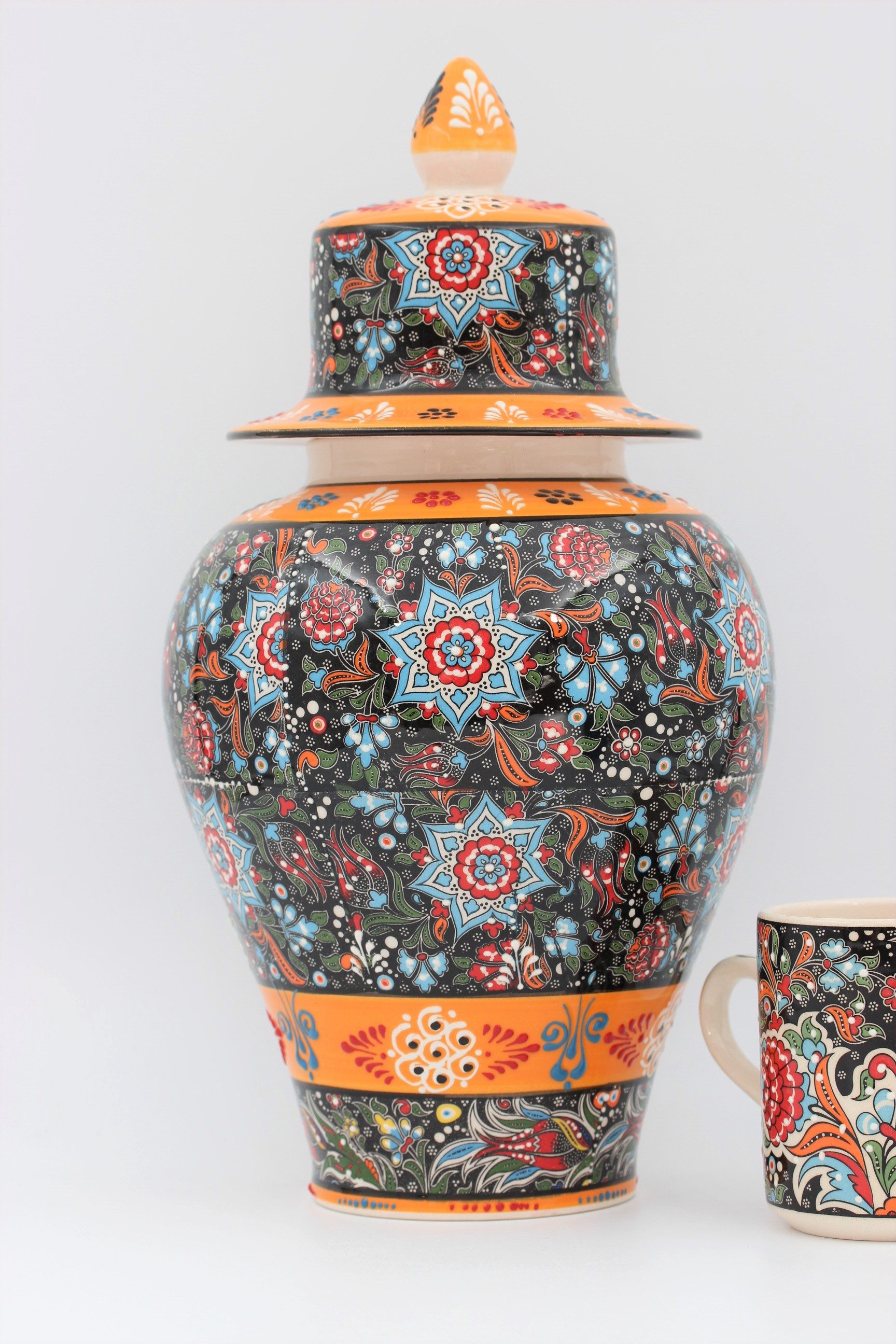 38 cm Hand Crafted Shah Vase Relief BlackOrange 3a