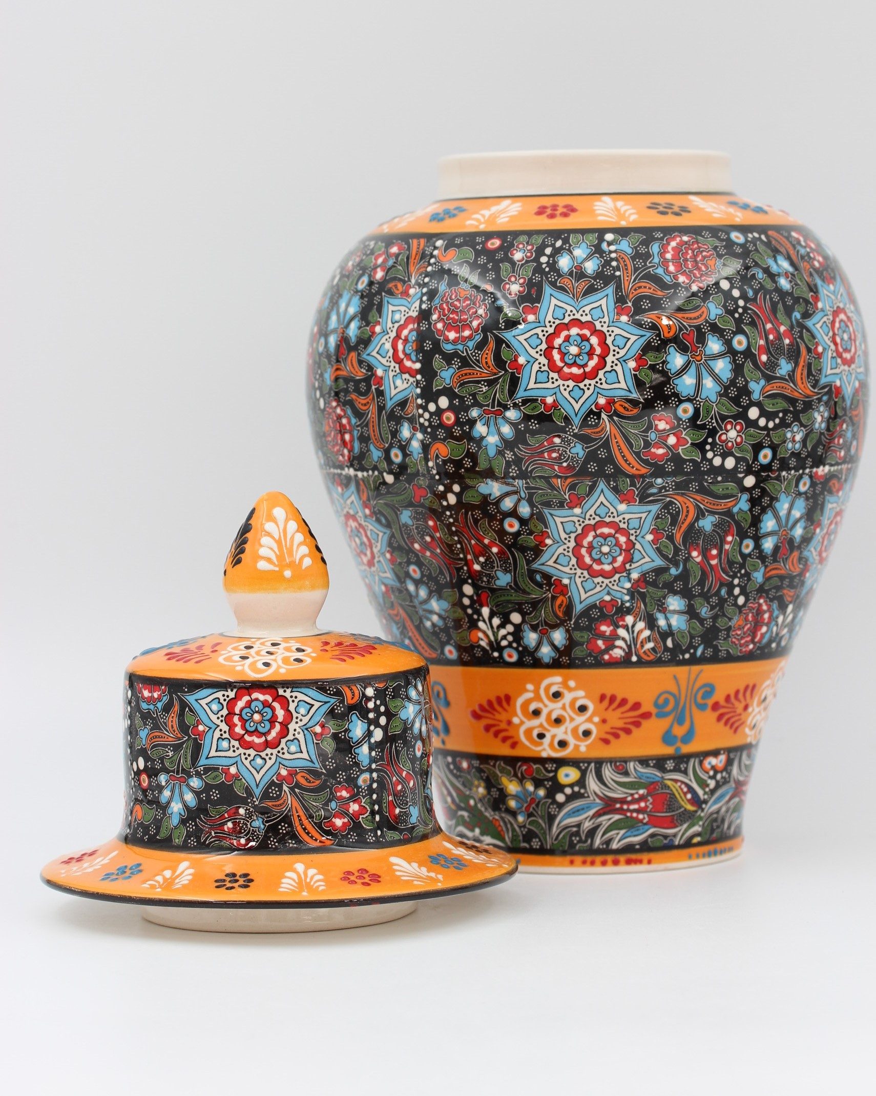 38 cm Hand Crafted Shah Vase Relief BlackOrange 3b