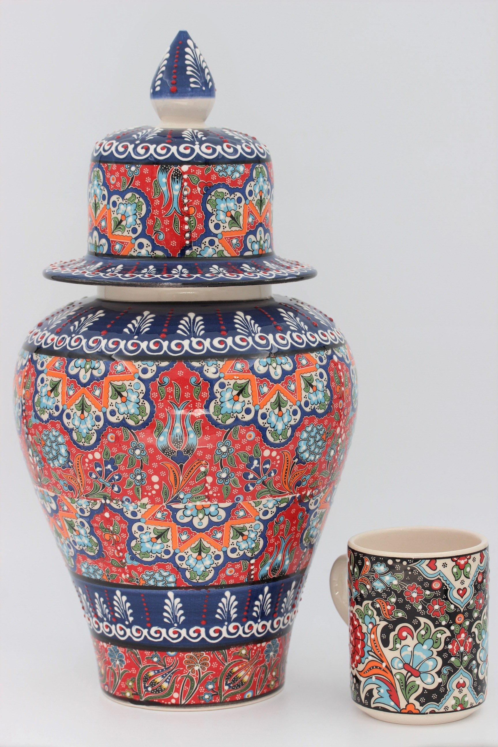 38 cm Hand Crafted Shah Vase Relief BlueOrange 2a