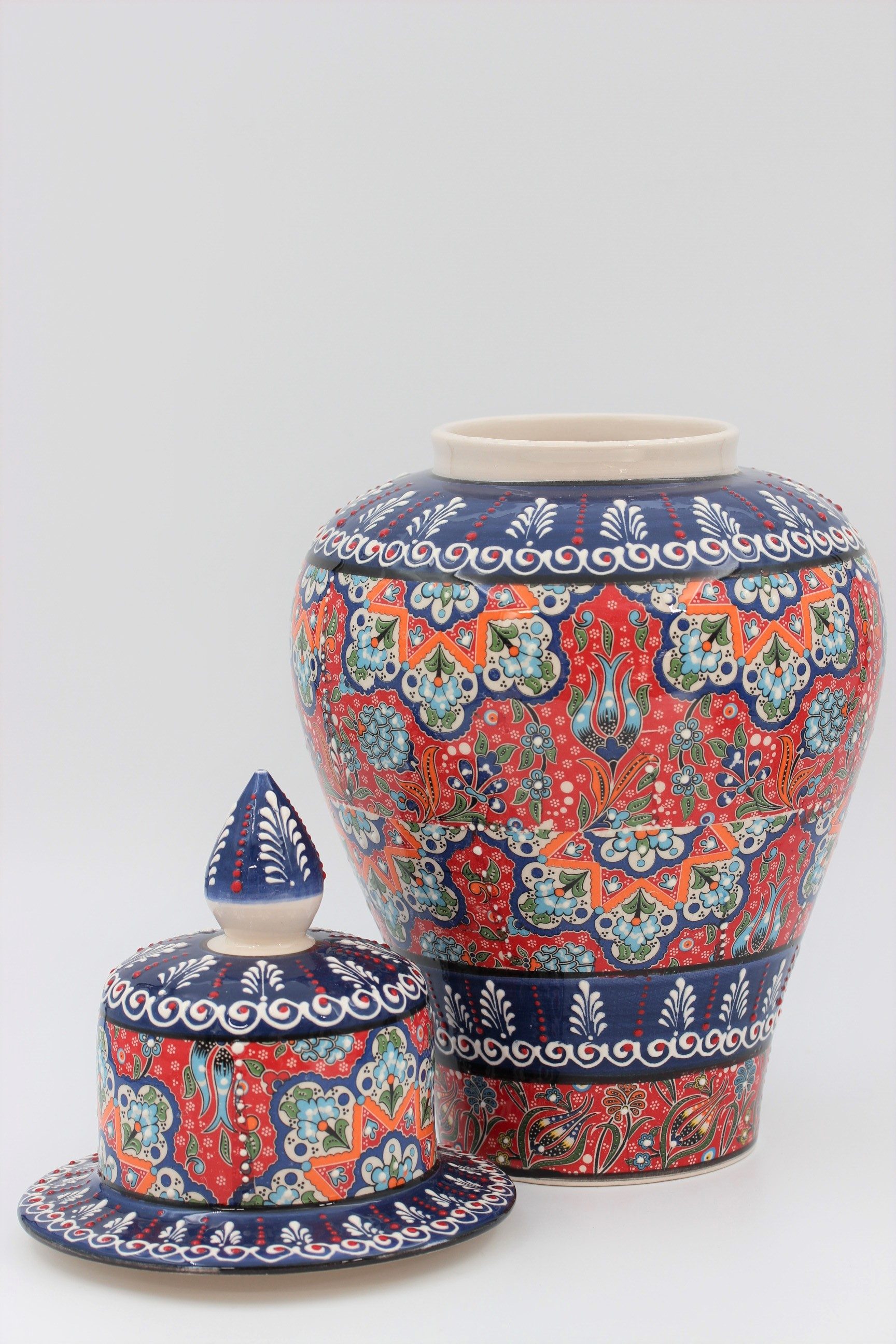 38 cm Hand Crafted Shah Vase Relief BlueOrange 2b