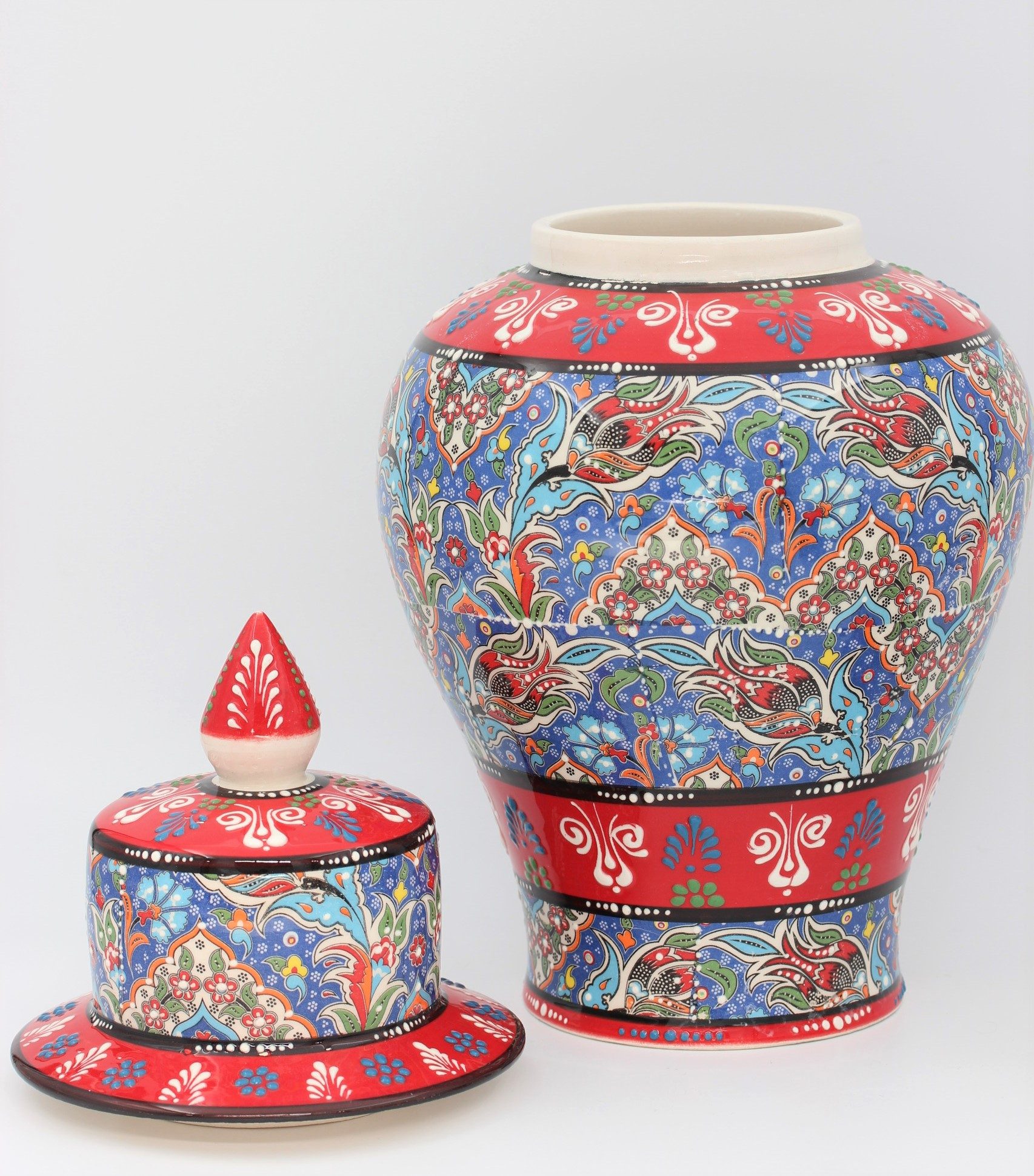 38 cm Hand Crafted Shah Vase Relief RedBlue 1b