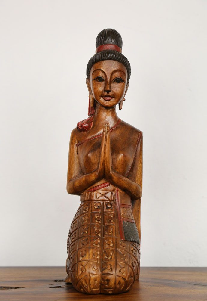 38cm Carved Wooden Sawasdee Lady Kneeling 3 38cm Carved Wooden Sawasdee Lady Kneeling