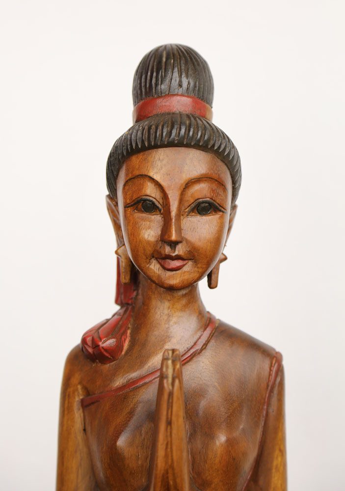 38cm Carved Wooden Sawasdee Lady Kneeling 4 38cm Carved Wooden Sawasdee Lady Kneeling