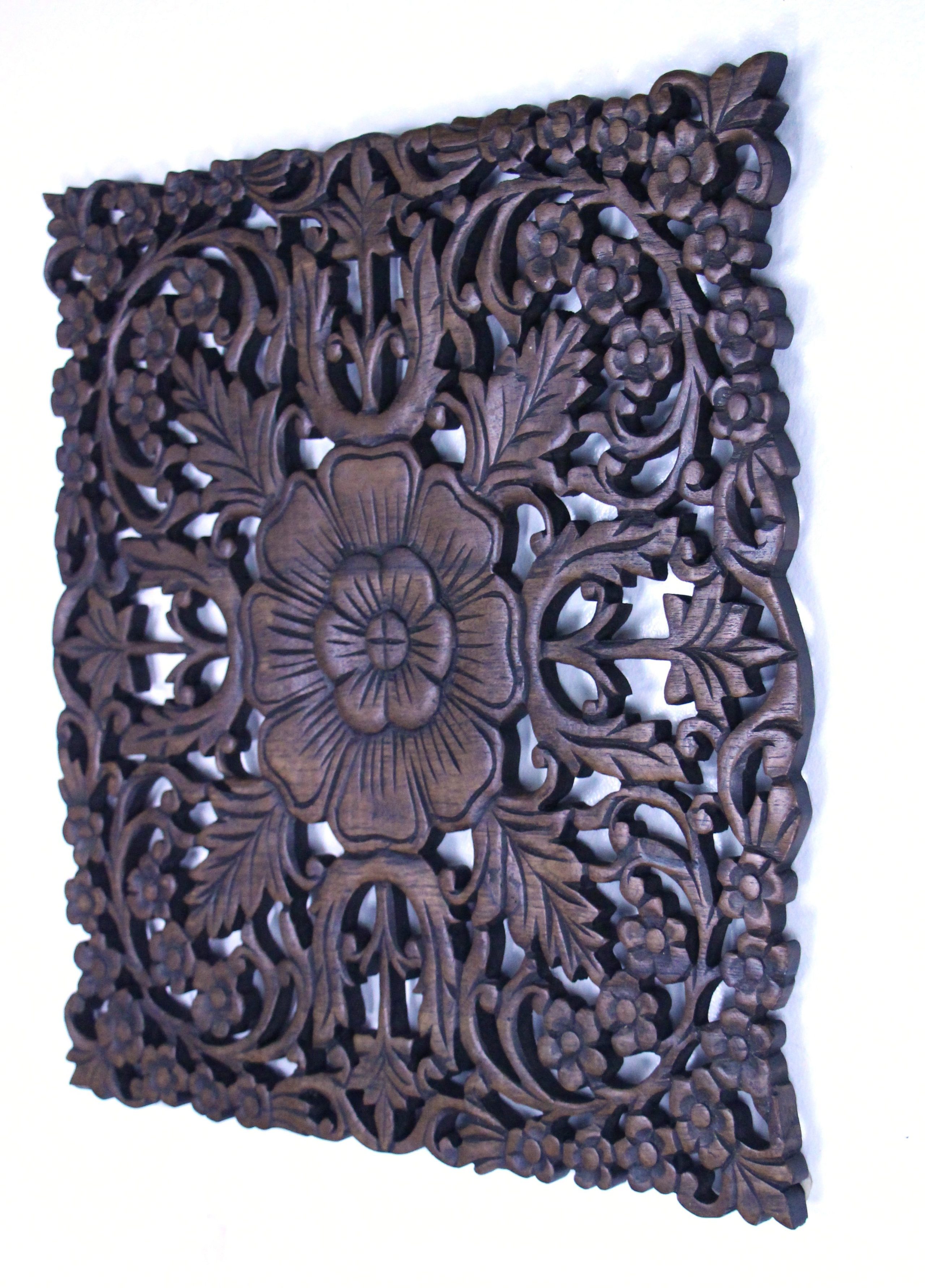 45cm 3D Flower Teak Wooden Carving Natural 3