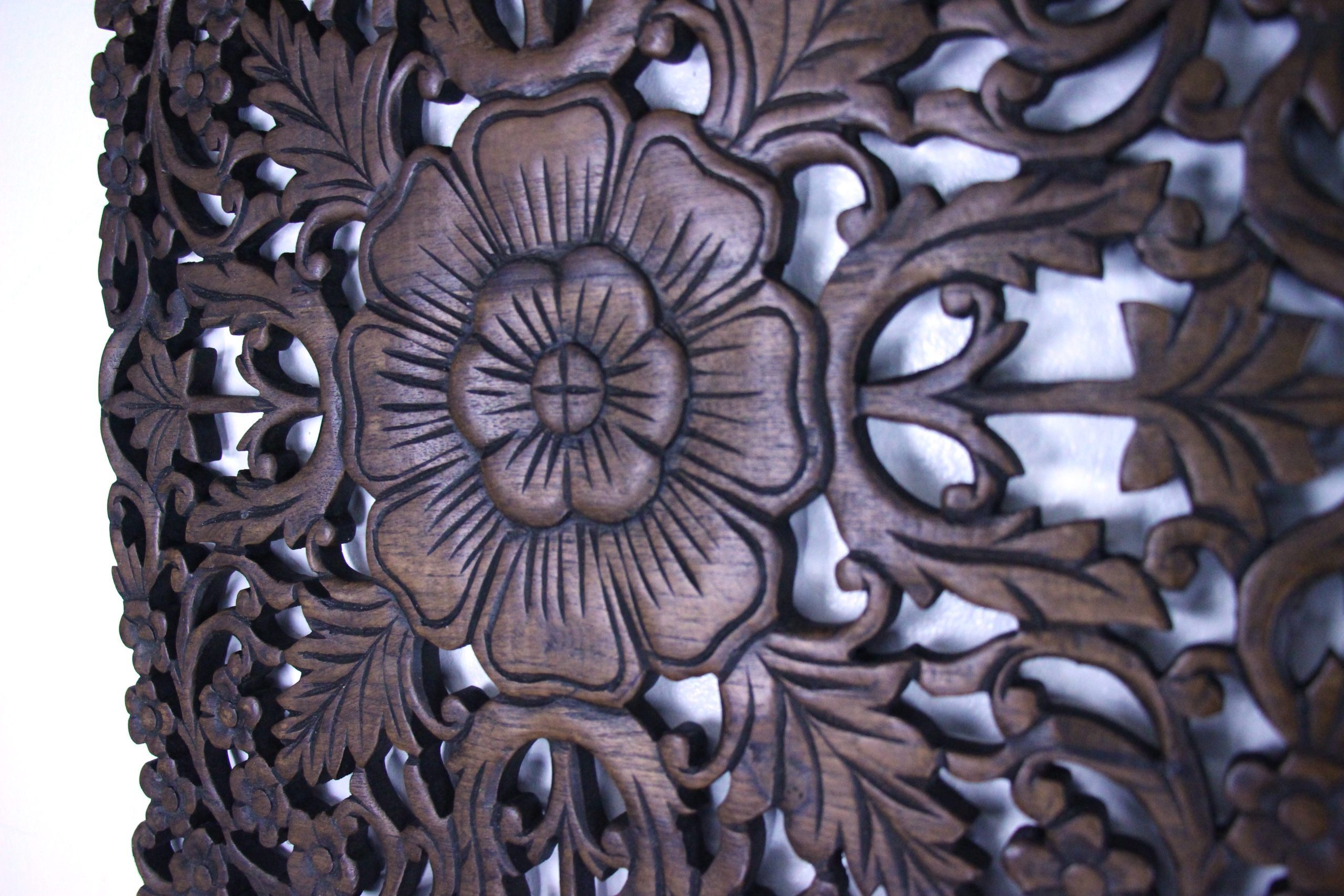 45cm 3D Flower Teak Wooden Carving Natural 4